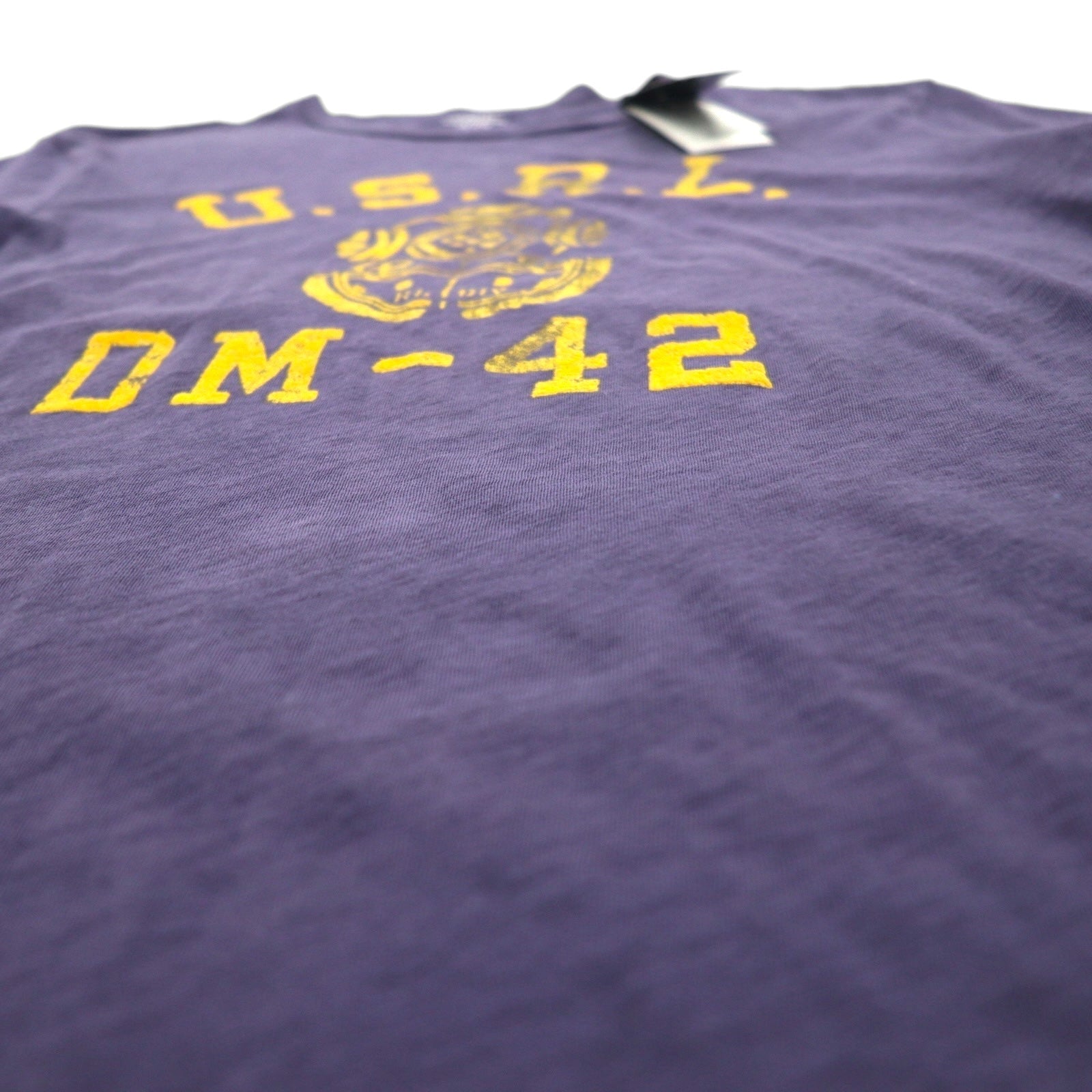 POLO RALPH LAUREN T-shirt con logo stampato U.S.R.L. effetto vintage, taglia XL, colore blu navy, cotone, DM-42, mai indossata
