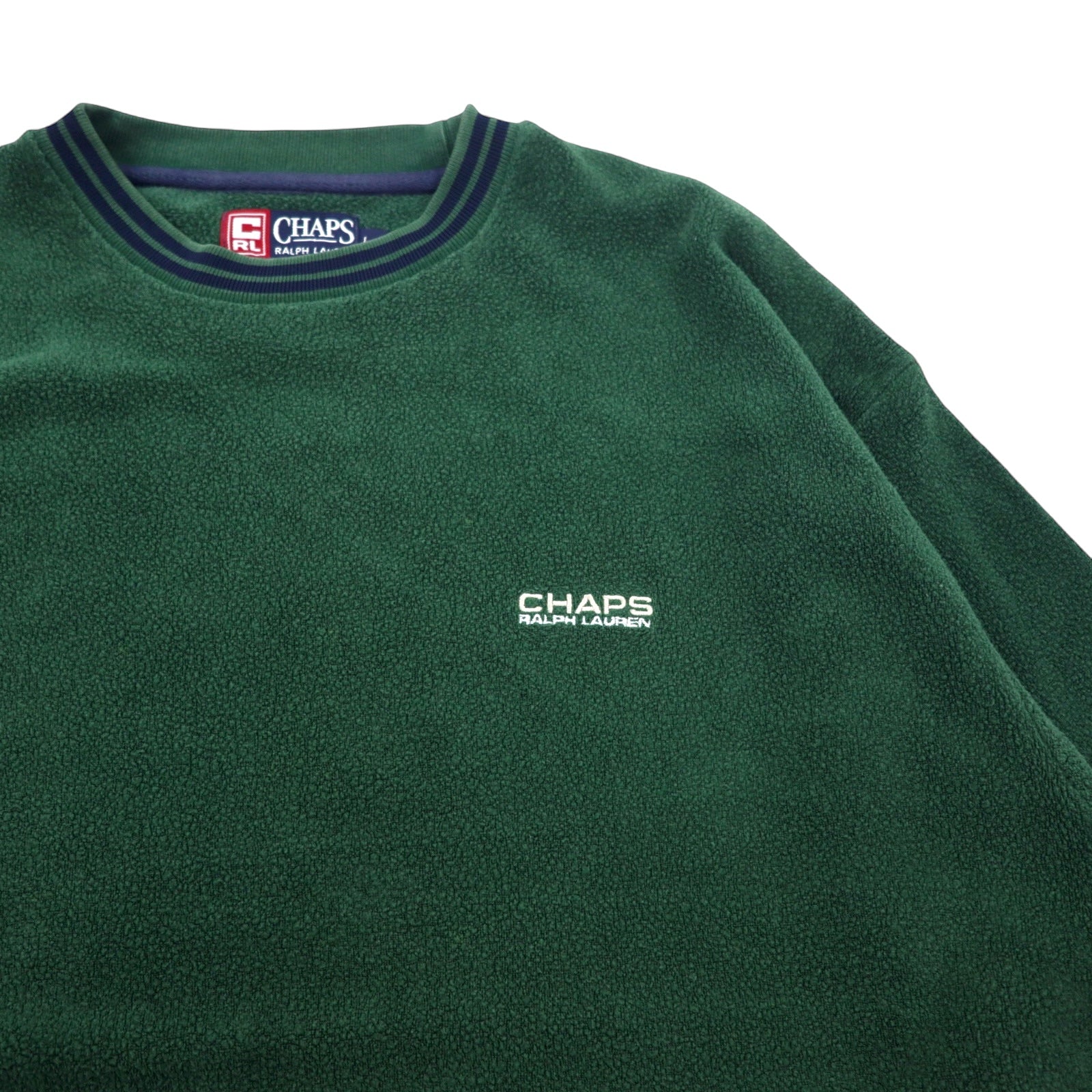 CHAPS RALPH LAUREN anni '90 felpa in spugna con profili a costine, taglia L, verde, cotone, logo ricamato.