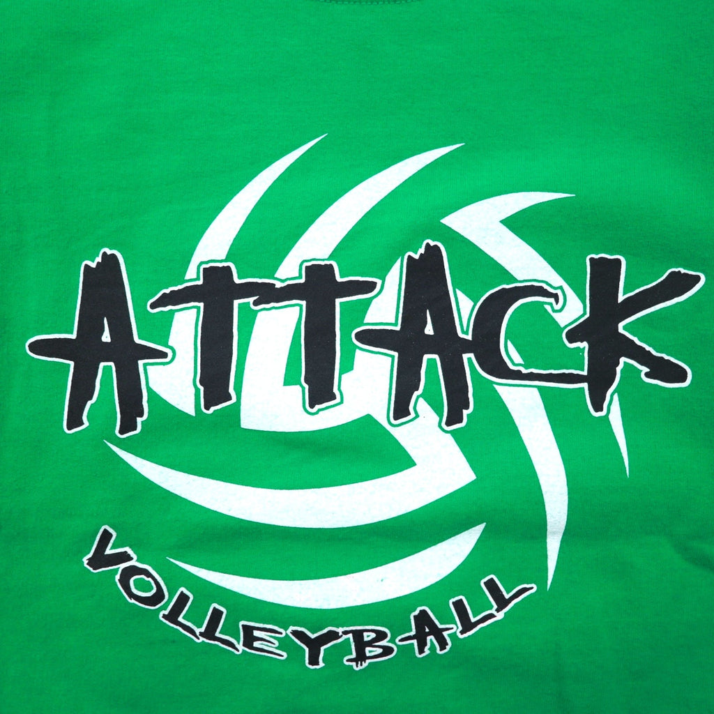 GILDAN Felpa girocollo L verde stampata con interno felpato ATTACK VOLLEYBALL, prodotta in Honduras