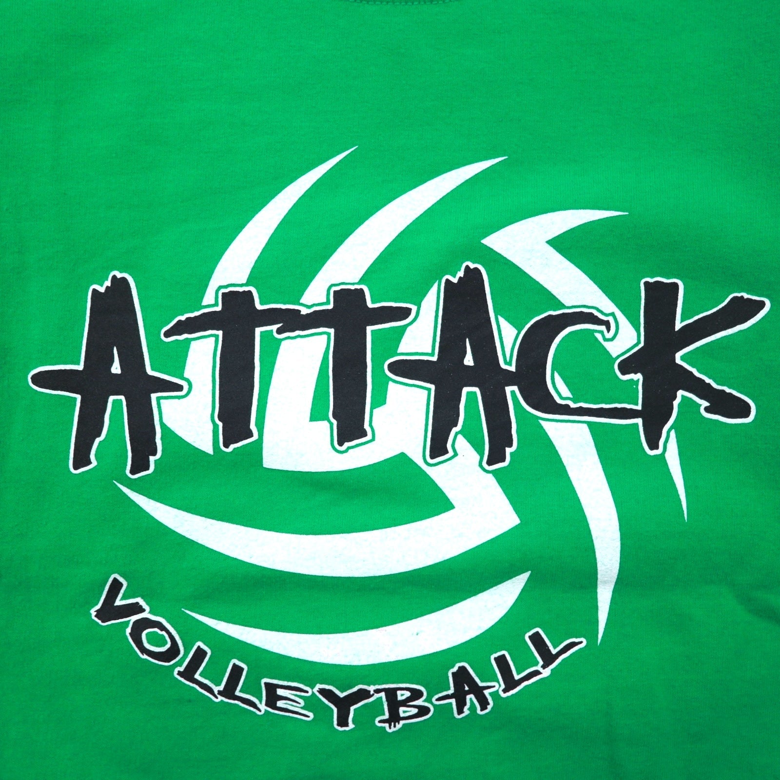 GILDAN Felpa girocollo L verde stampata con interno felpato ATTACK VOLLEYBALL, prodotta in Honduras