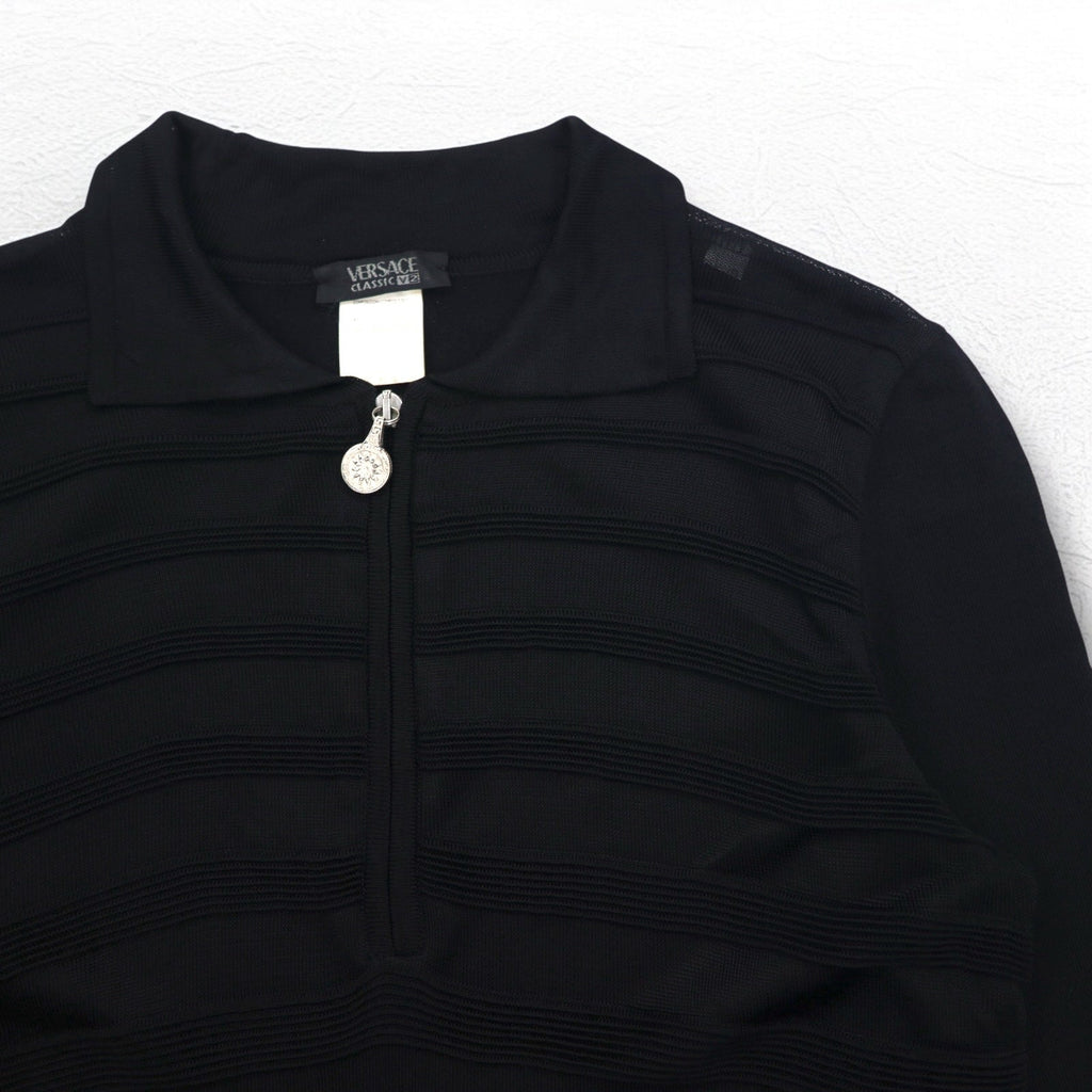 VERSACE CLASSIC V2 Maglia mezza zip in rayon, taglia L, nera, elasticizzata, Made in Italy