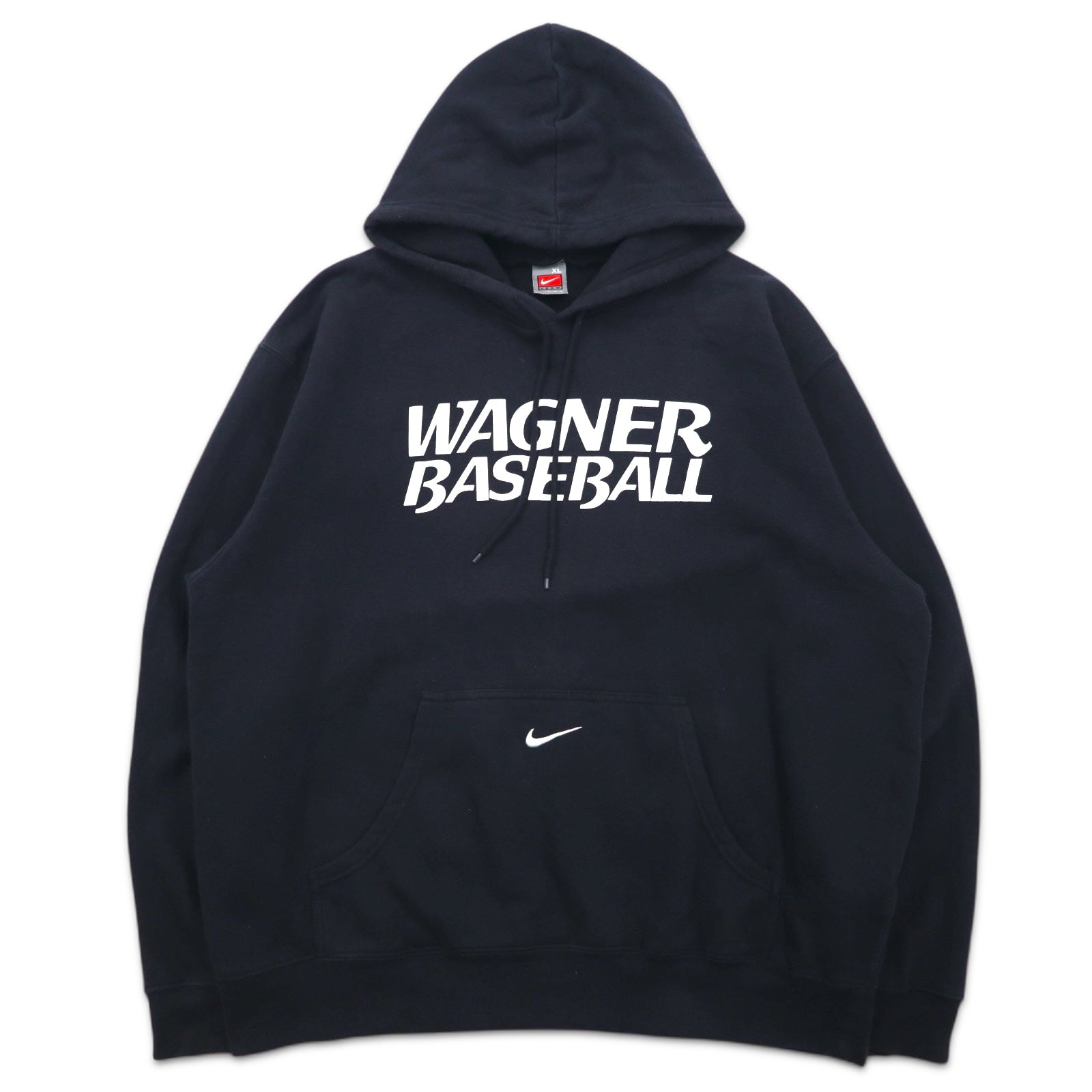 NIKE anni 2000 etichetta TEAM felpa con cappuccio stampata WAGNER BASEBALL XL Nera Cotone logo Swoosh centrale ricamato