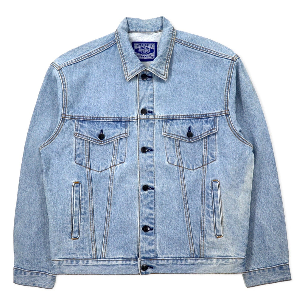Hard Rock Cafe Anni '90 Giacca di jeans Blouson L Blu Lavaggio chiaro Cotone Ricamo logo posteriore GUAM USA