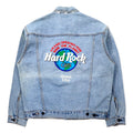 Hard Rock Cafe Anni '90 Giacca di jeans Blouson L Blu Lavaggio chiaro Cotone Ricamo logo posteriore GUAM USA