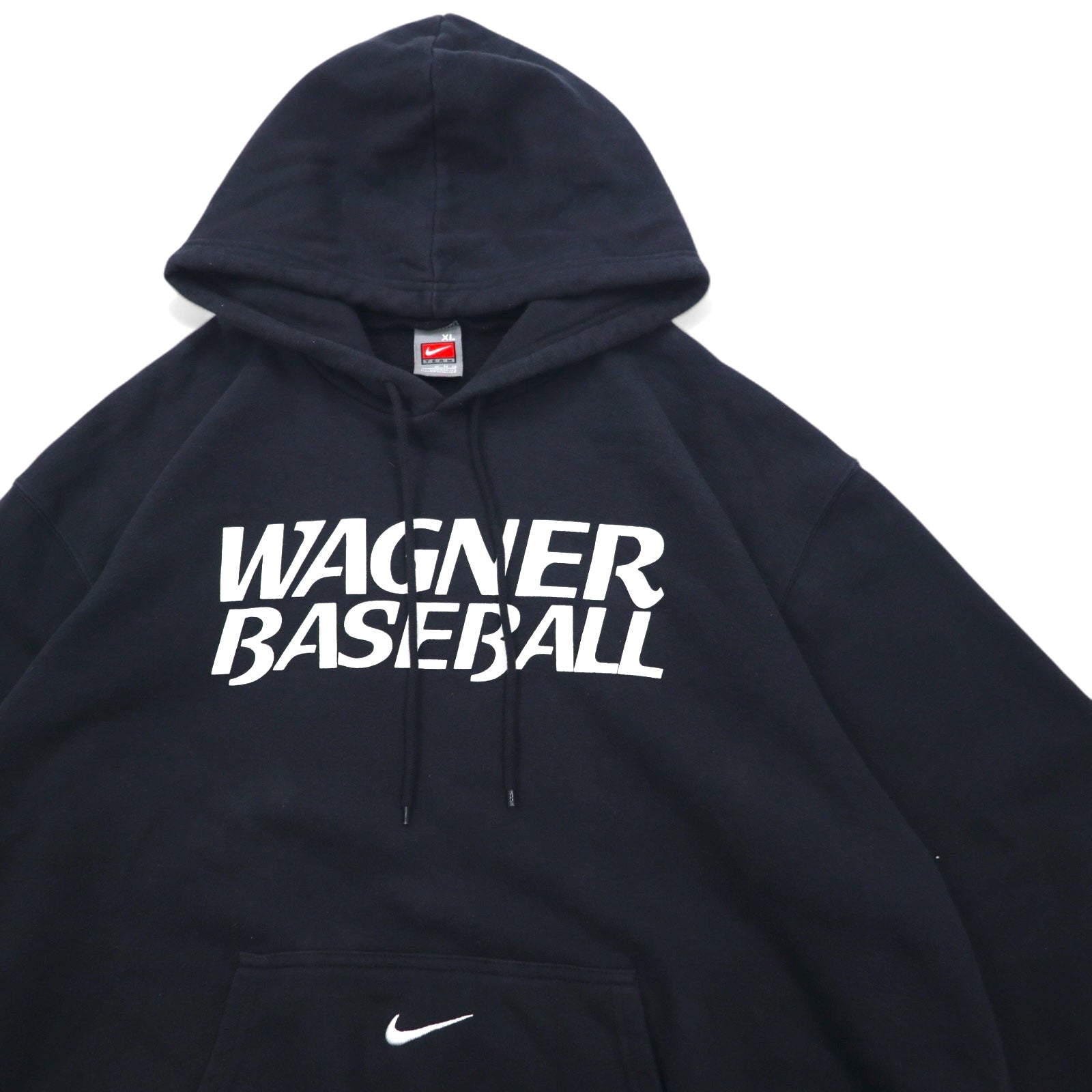 NIKE anni 2000 etichetta TEAM felpa con cappuccio stampata WAGNER BASEBALL XL Nera Cotone logo Swoosh centrale ricamato
