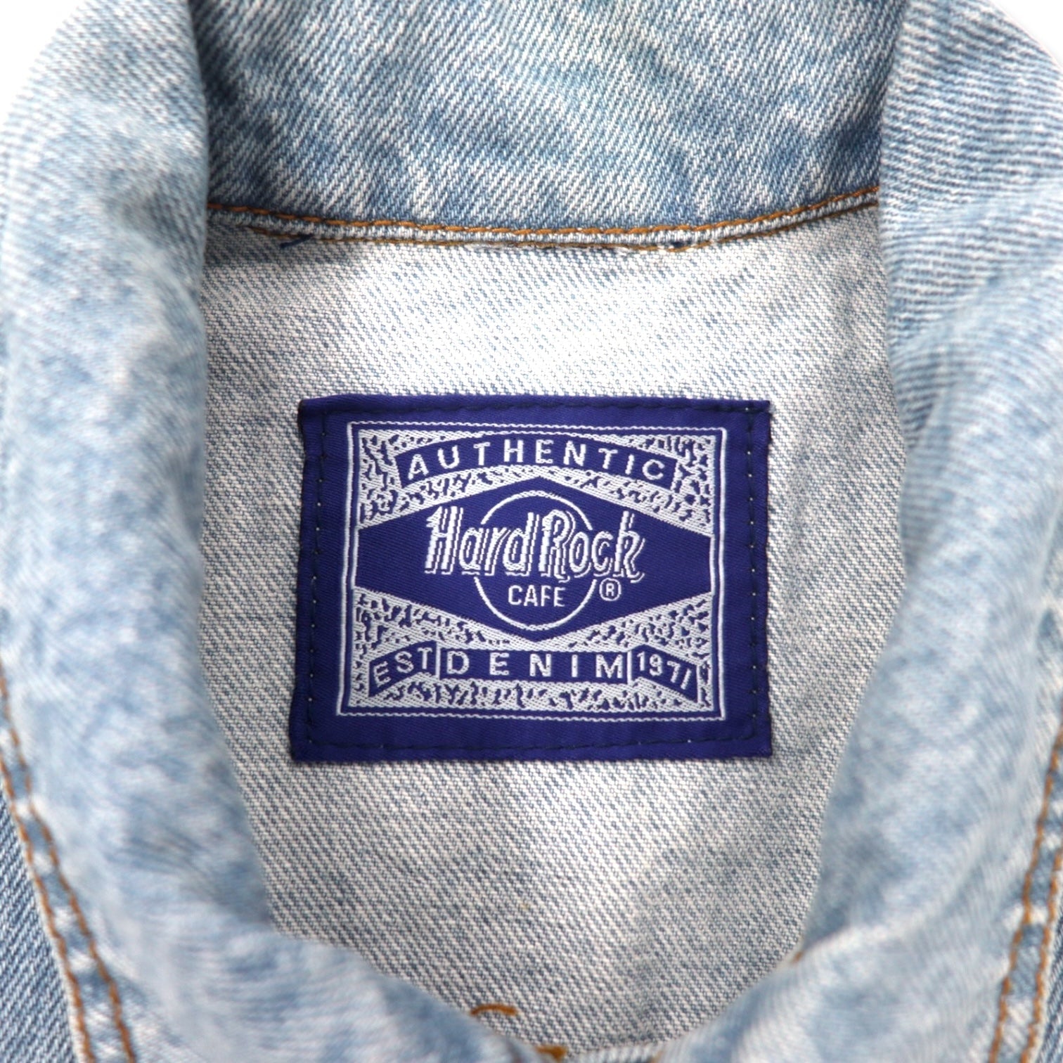 Hard Rock Cafe Anni '90 Giacca di jeans Blouson L Blu Lavaggio chiaro Cotone Ricamo logo posteriore GUAM USA
