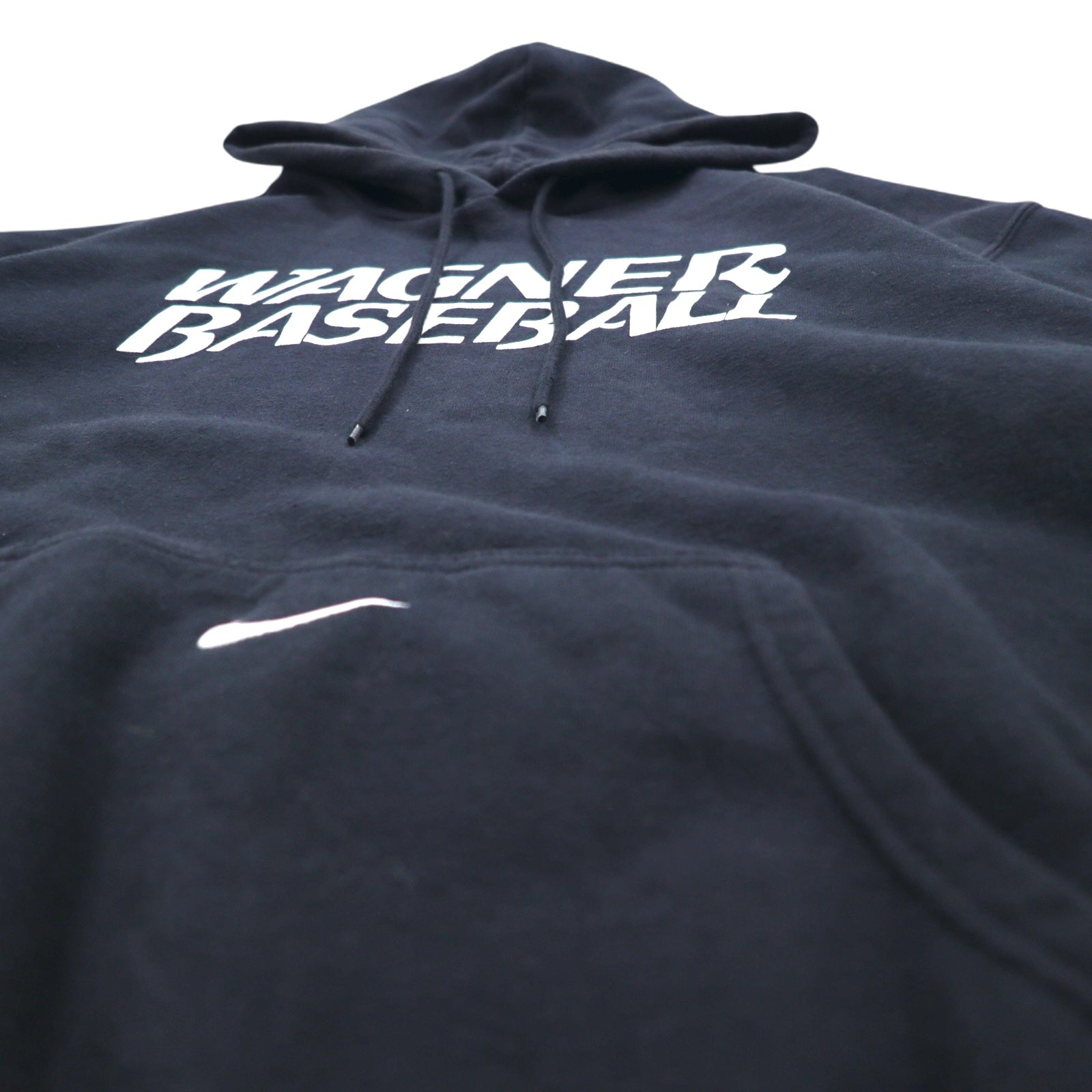 NIKE anni 2000 etichetta TEAM felpa con cappuccio stampata WAGNER BASEBALL XL Nera Cotone logo Swoosh centrale ricamato