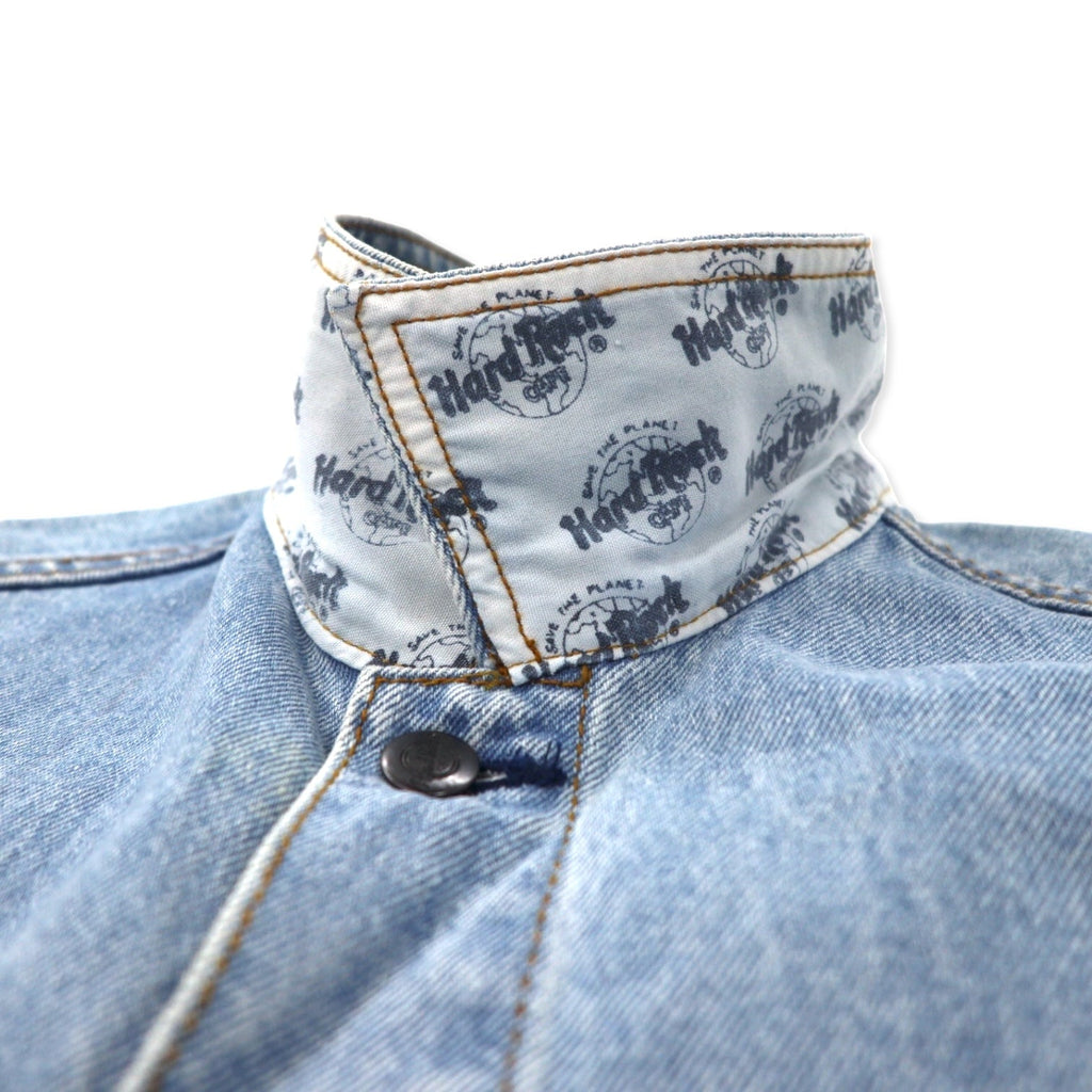 Hard Rock Cafe Anni '90 Giacca di jeans Blouson L Blu Lavaggio chiaro Cotone Ricamo logo posteriore GUAM USA