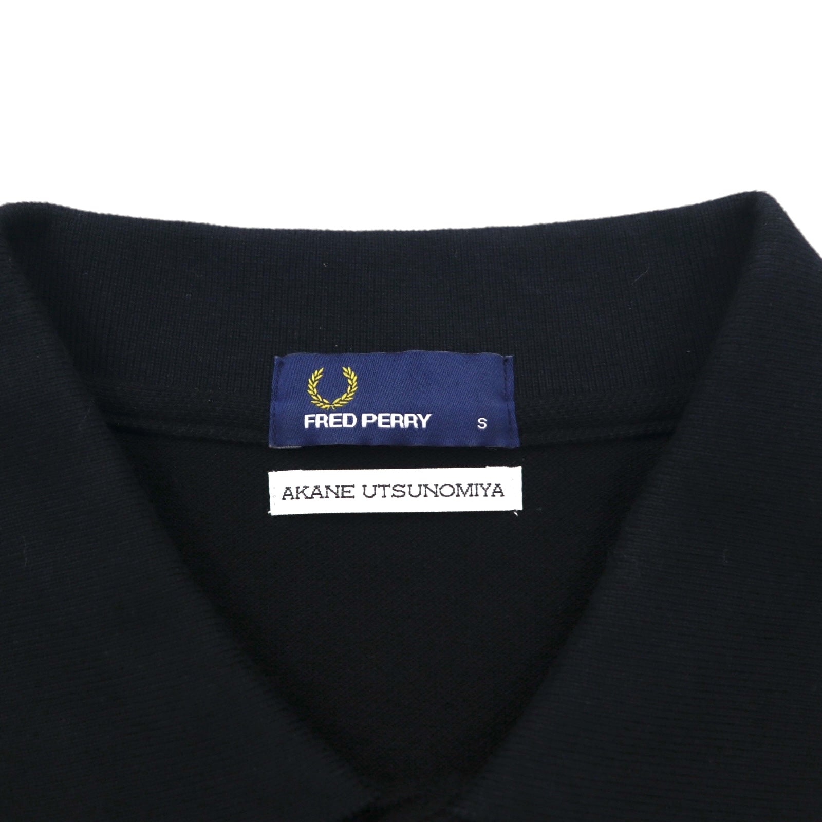 FRED PERRY × AKANE UTSUNOMIYA Polo a maniche corte taglio ampio S nero cotone Piqué Shirt F5334 Made in Japan
