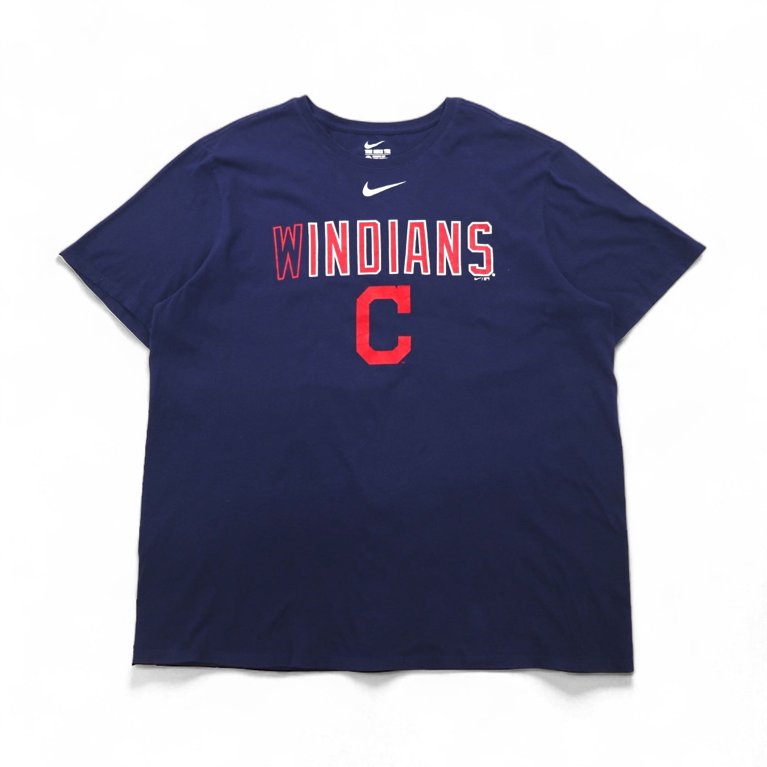 NIKE T-shirt da baseball stampata 2XL blu navy cotone MLB INDIANS Center Swoosh