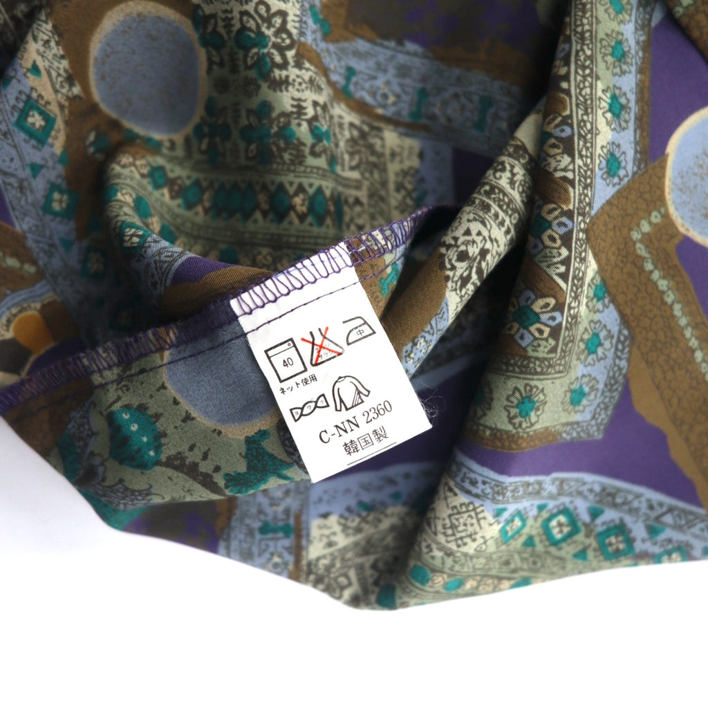 Camicia vintage anni '90 con fantasia geometrica retrò, motivo all-over ORANGE FIELD, poliestere, taglia M, colore viola