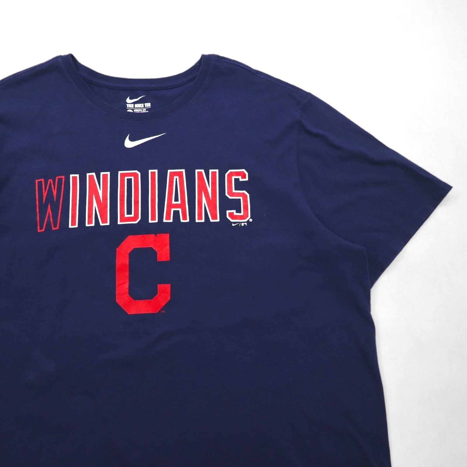 NIKE T-shirt da baseball stampata 2XL blu navy cotone MLB INDIANS Center Swoosh