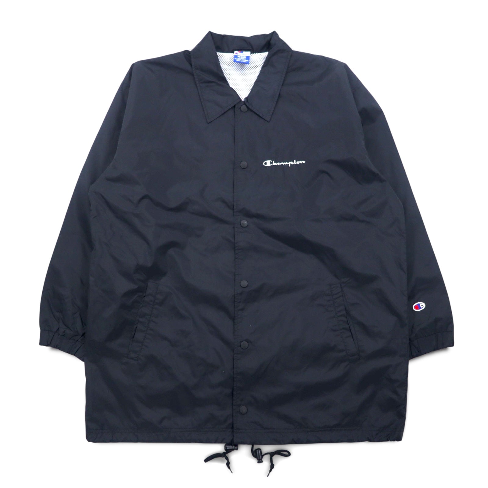 Champion 90年代 オーバーサイズ コーチジャケット M ブラック ナイロン メッシュライナー スクリプトロゴ