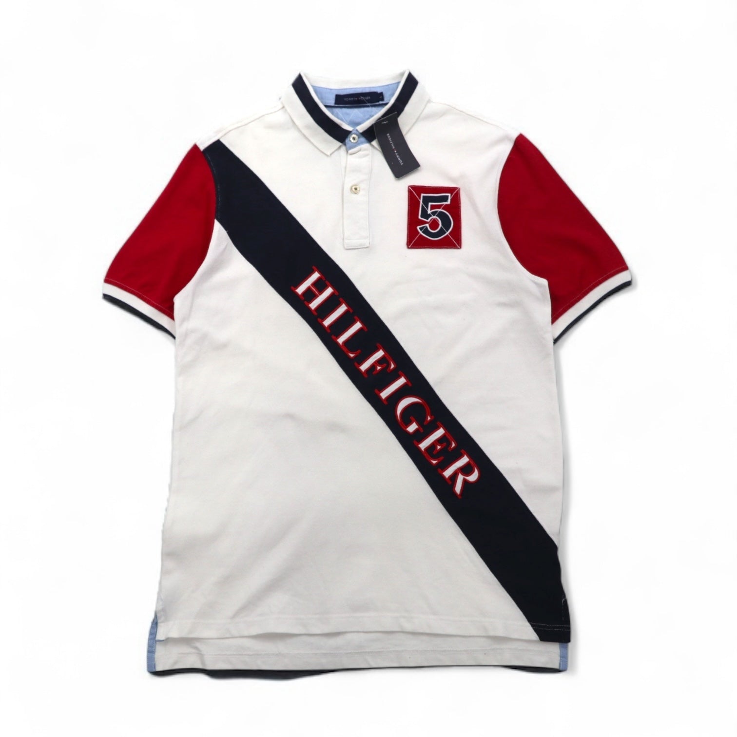 TOMMY HILFIGER Polo L Bianca Cotone Piqué Numerate Logo Ricamato Mai Usata