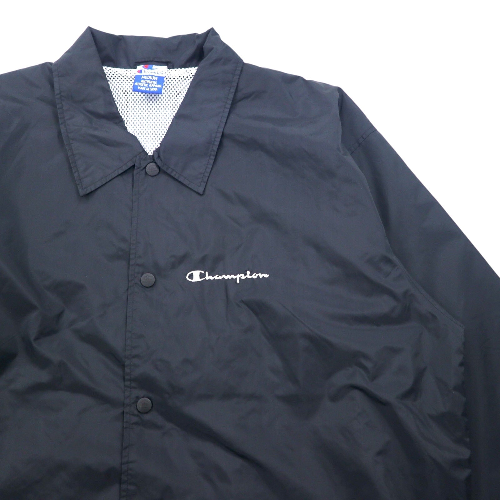 Champion 90年代 オーバーサイズ コーチジャケット M ブラック ナイロン メッシュライナー スクリプトロゴ