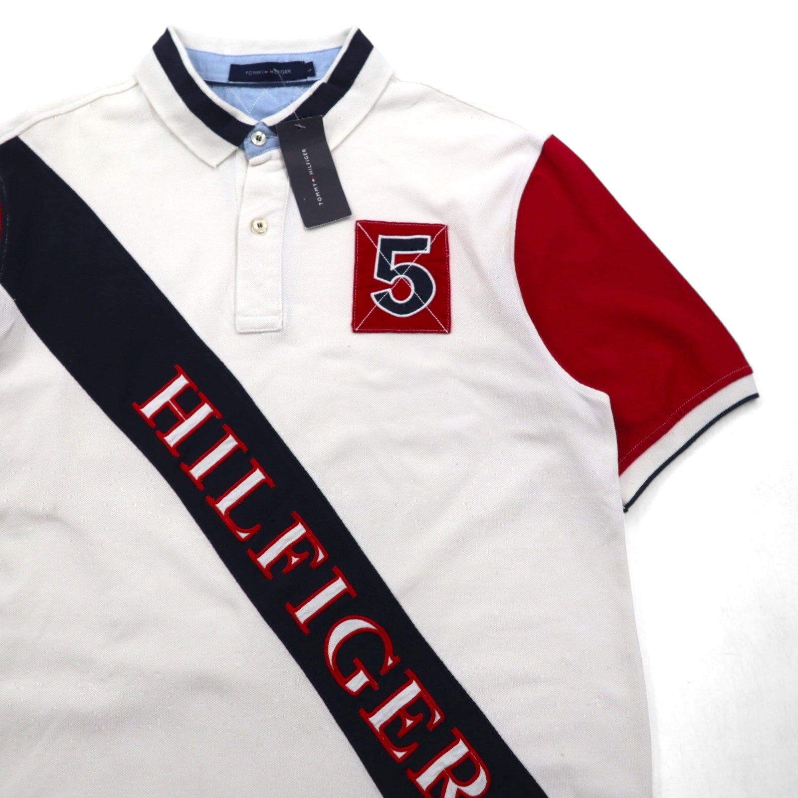 TOMMY HILFIGER Polo L Bianca Cotone Piqué Numerate Logo Ricamato Mai Usata
