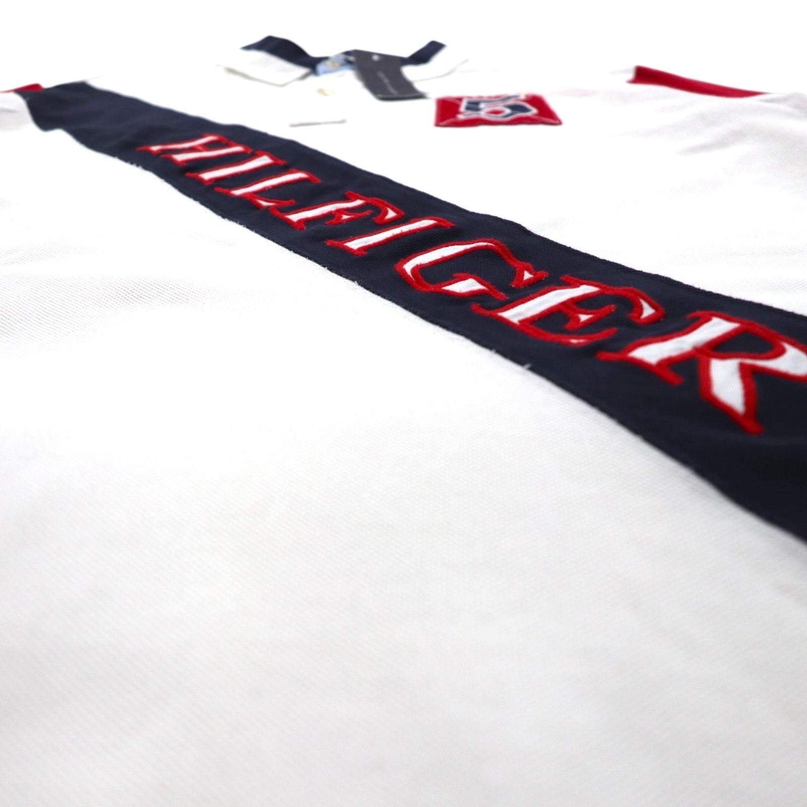TOMMY HILFIGER Polo L Bianca Cotone Piqué Numerate Logo Ricamato Mai Usata