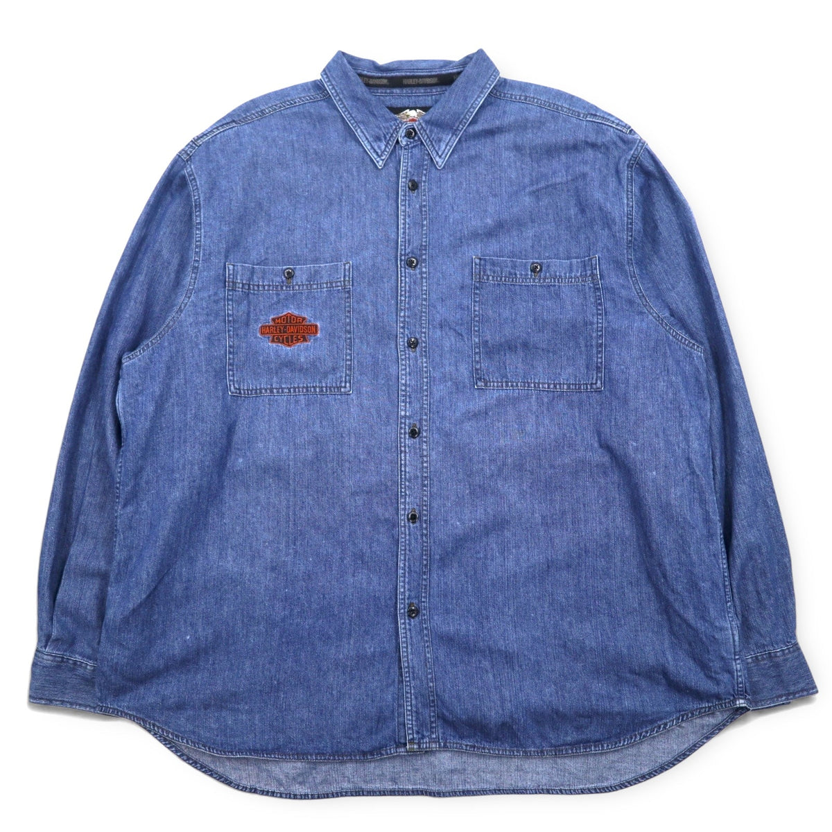 HARLEY DAVIDSON Camicia di jeans XXXL Blu Cotone Logo ricamato Logo sul retro