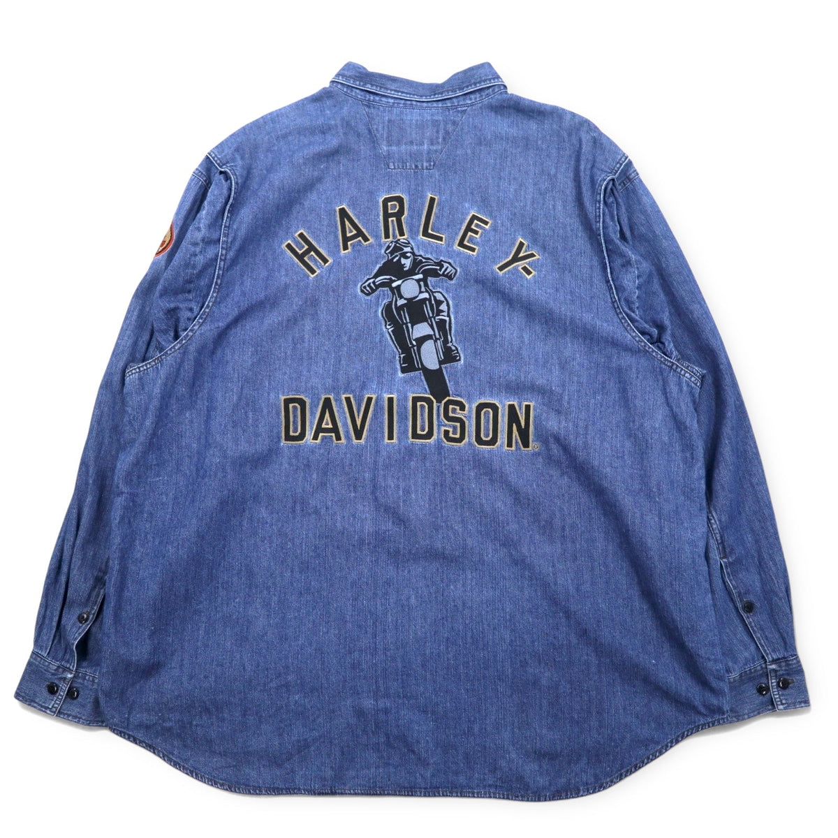 HARLEY DAVIDSON Camicia di jeans XXXL Blu Cotone Logo ricamato Logo sul retro