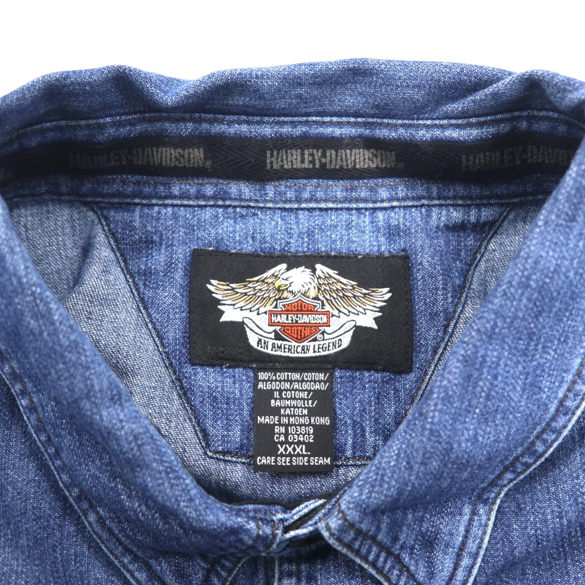HARLEY DAVIDSON Camicia di jeans XXXL Blu Cotone Logo ricamato Logo sul retro