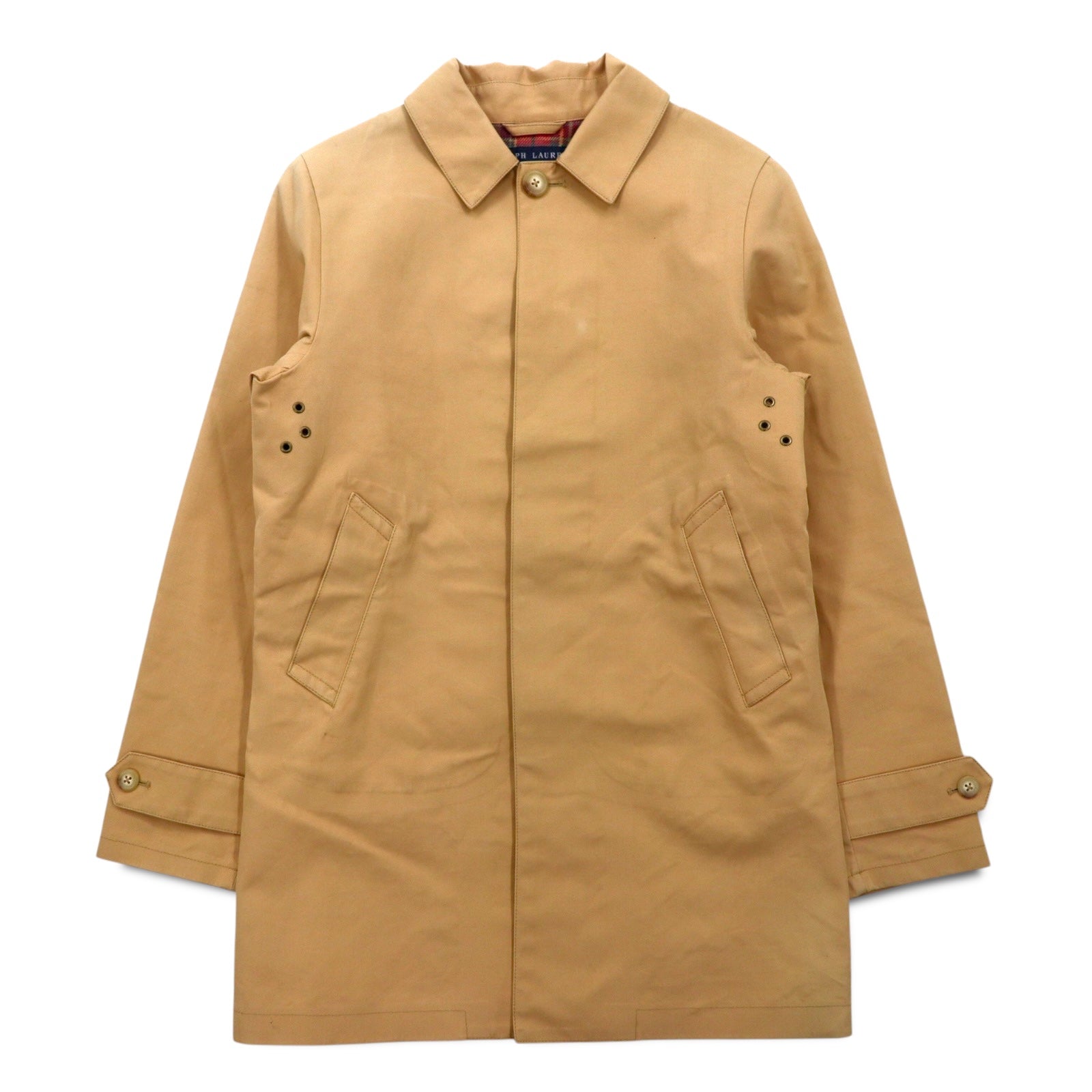 RALPH LAUREN anni '90 Impermeabile con collo a listino in gomma taglia S Beige Fodera a quadri