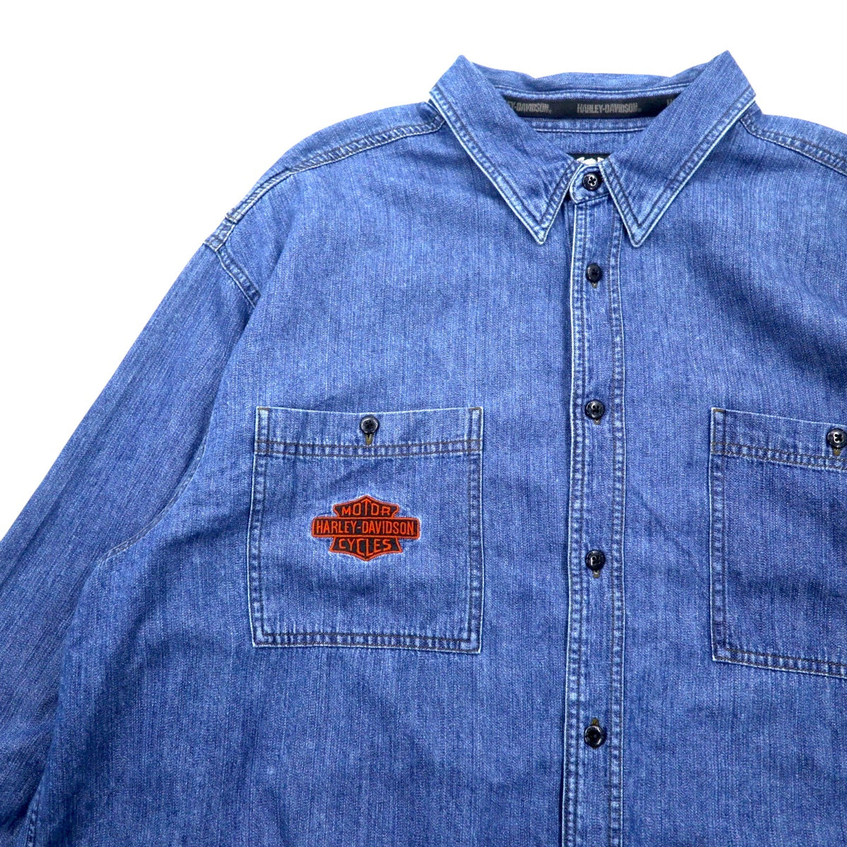 HARLEY DAVIDSON Camicia di jeans XXXL Blu Cotone Logo ricamato Logo sul retro