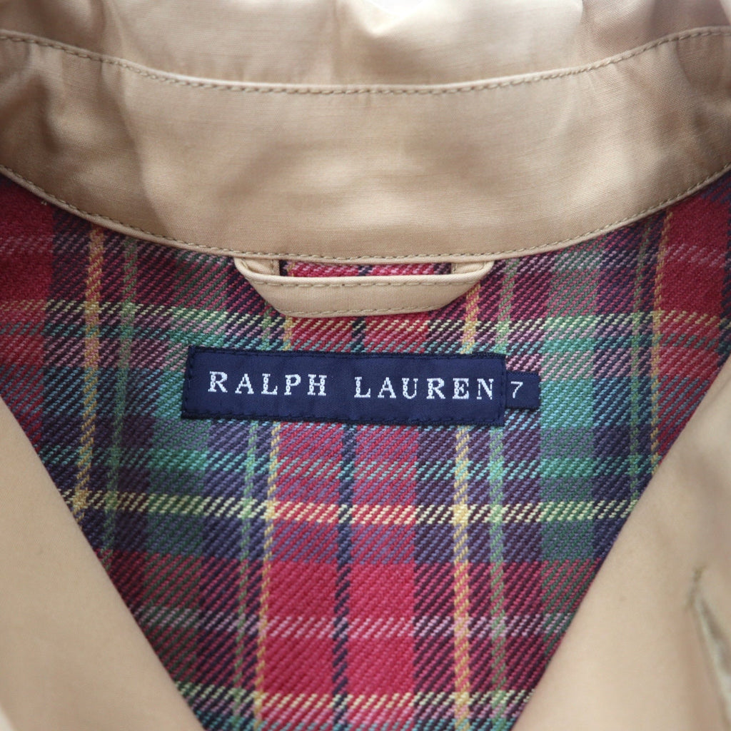 RALPH LAUREN anni '90 Impermeabile con collo a listino in gomma taglia S Beige Fodera a quadri
