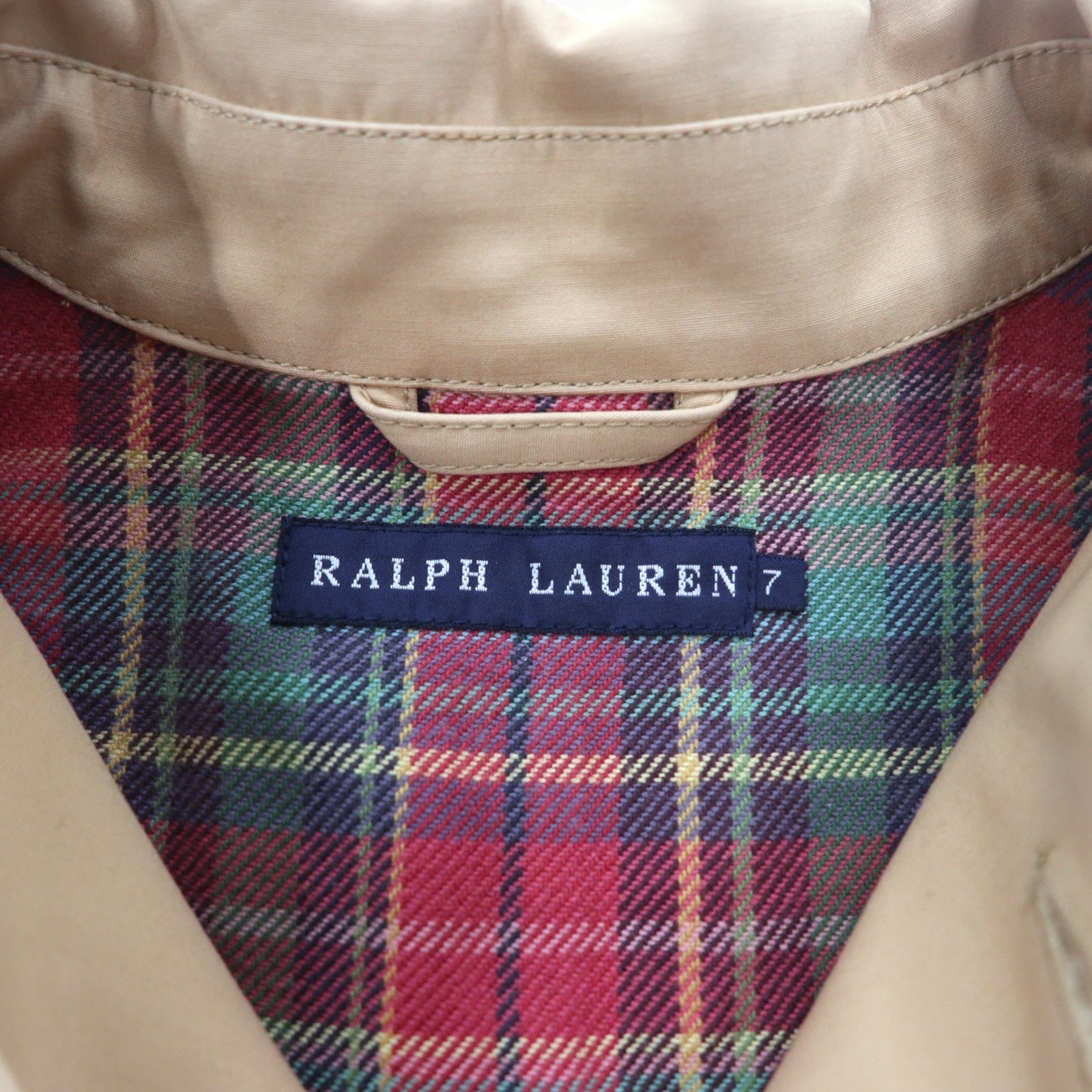 RALPH LAUREN anni '90 Impermeabile con collo a listino in gomma taglia S Beige Fodera a quadri