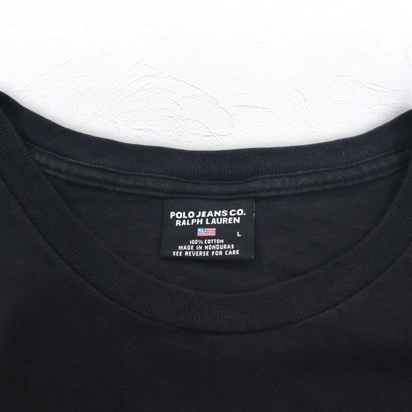 POLO JEANS CO. RALPH LAUREN T-shirt anni '90 L nero cotone con logo a bandiera singola