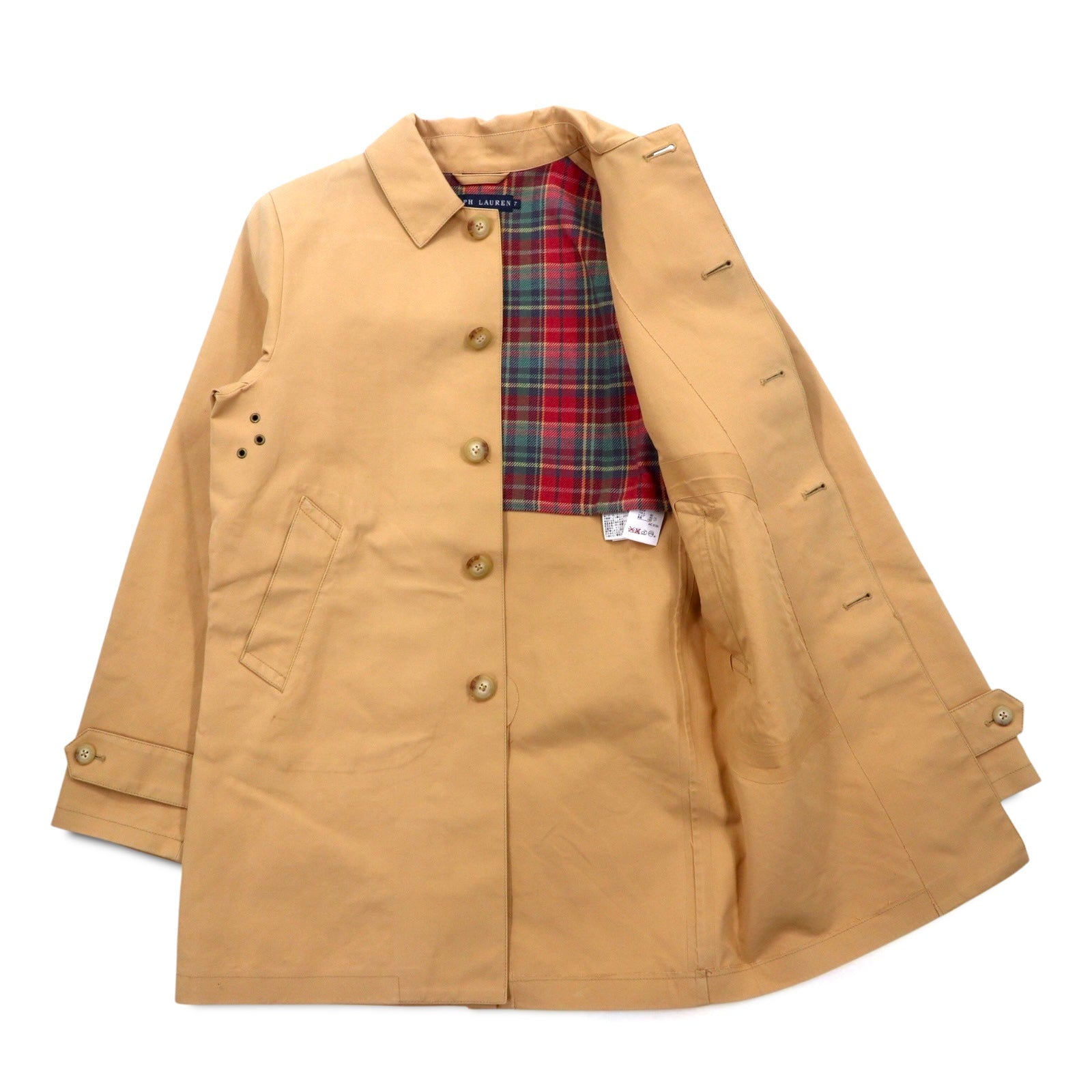 RALPH LAUREN anni '90 Impermeabile con collo a listino in gomma taglia S Beige Fodera a quadri