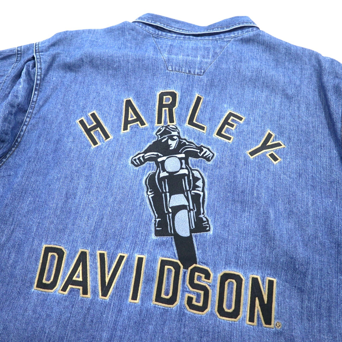 HARLEY DAVIDSON Camicia di jeans XXXL Blu Cotone Logo ricamato Logo sul retro