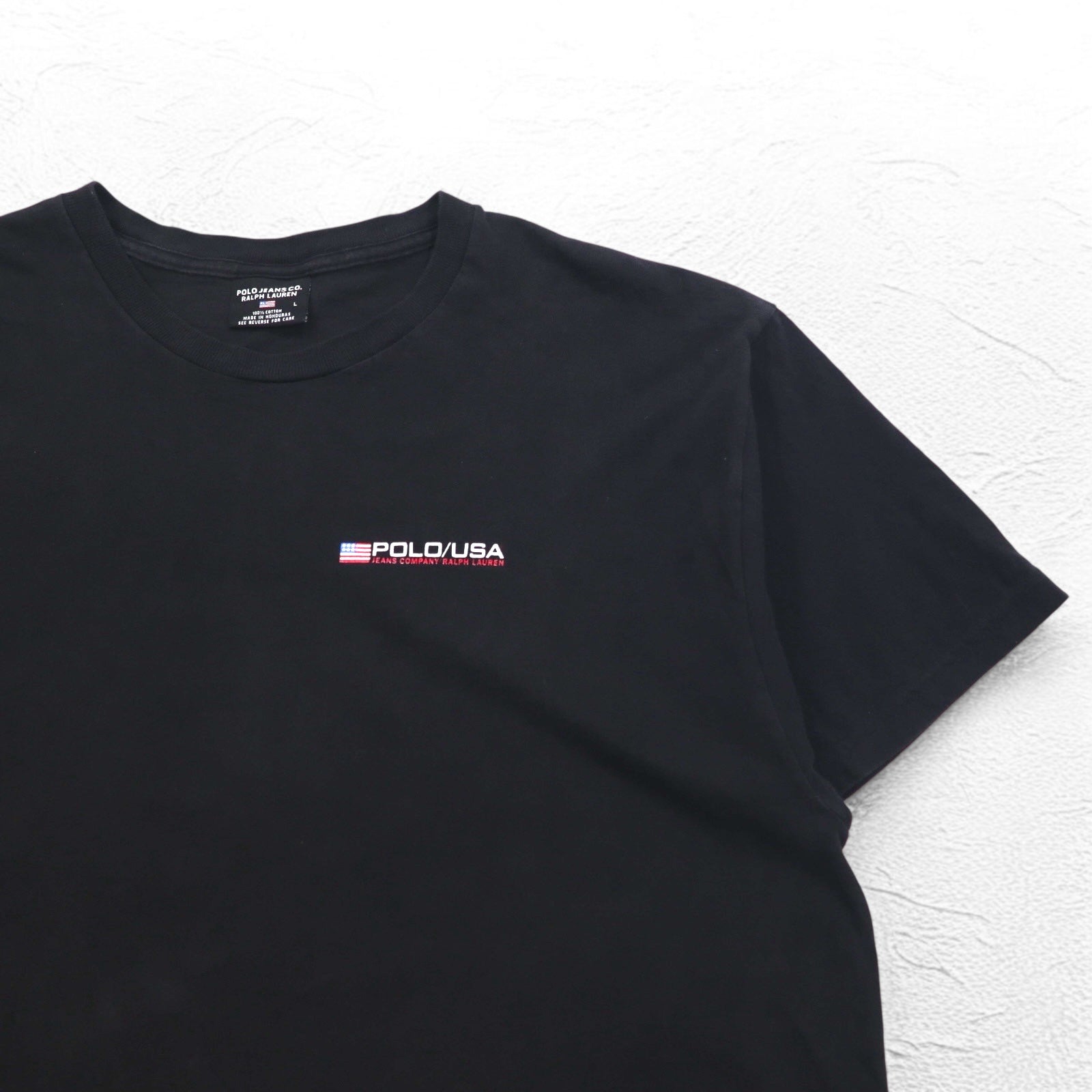 POLO JEANS CO. RALPH LAUREN T-shirt anni '90 L nero cotone con logo a bandiera singola