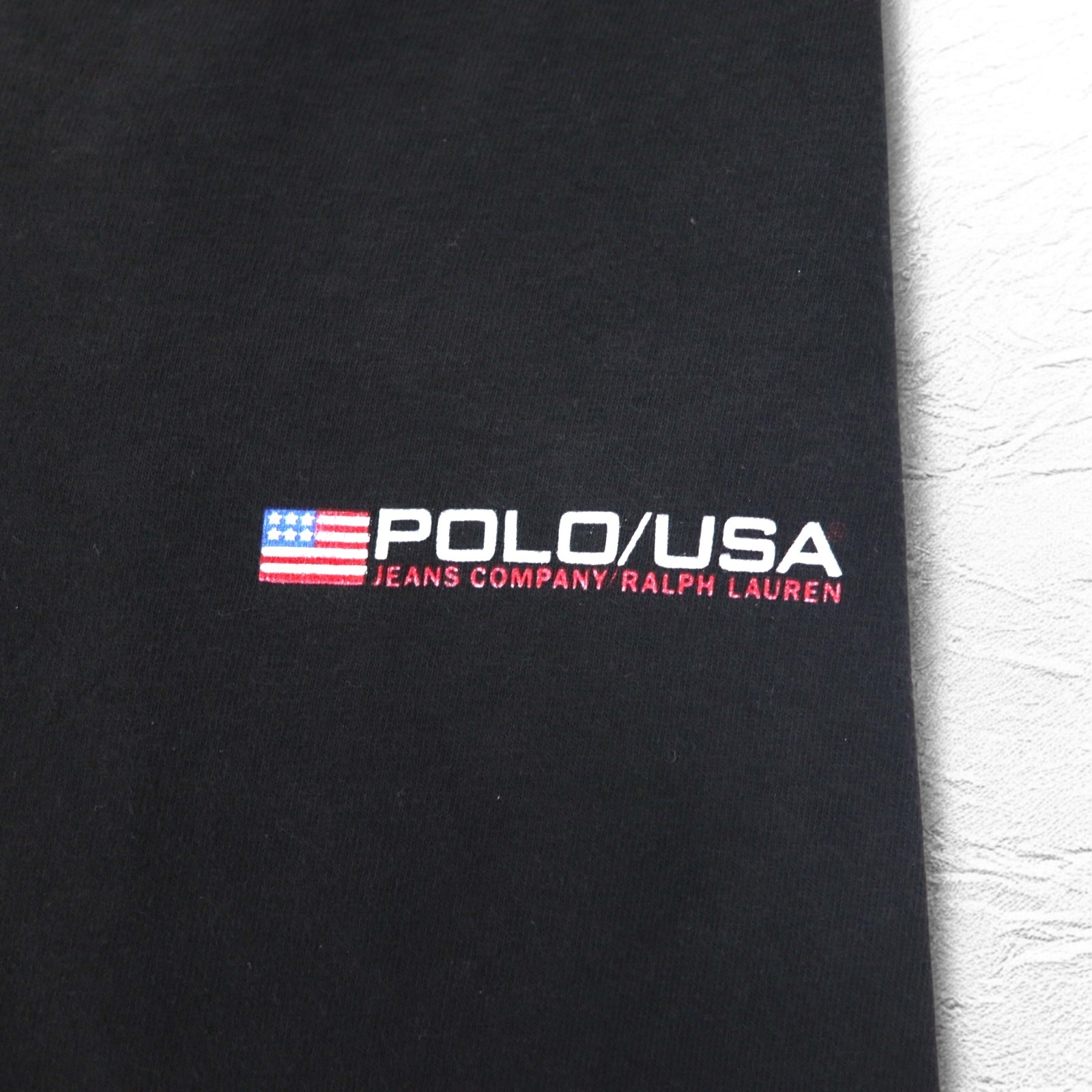 POLO JEANS CO. RALPH LAUREN T-shirt anni '90 L nero cotone con logo a bandiera singola