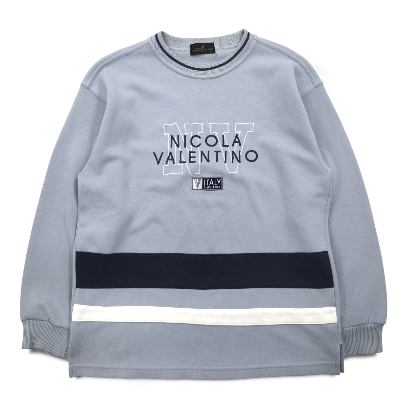 Anni '90 NICOLA VALENTINO Felpa con logo ricamato, taglia M, blu, cotone
