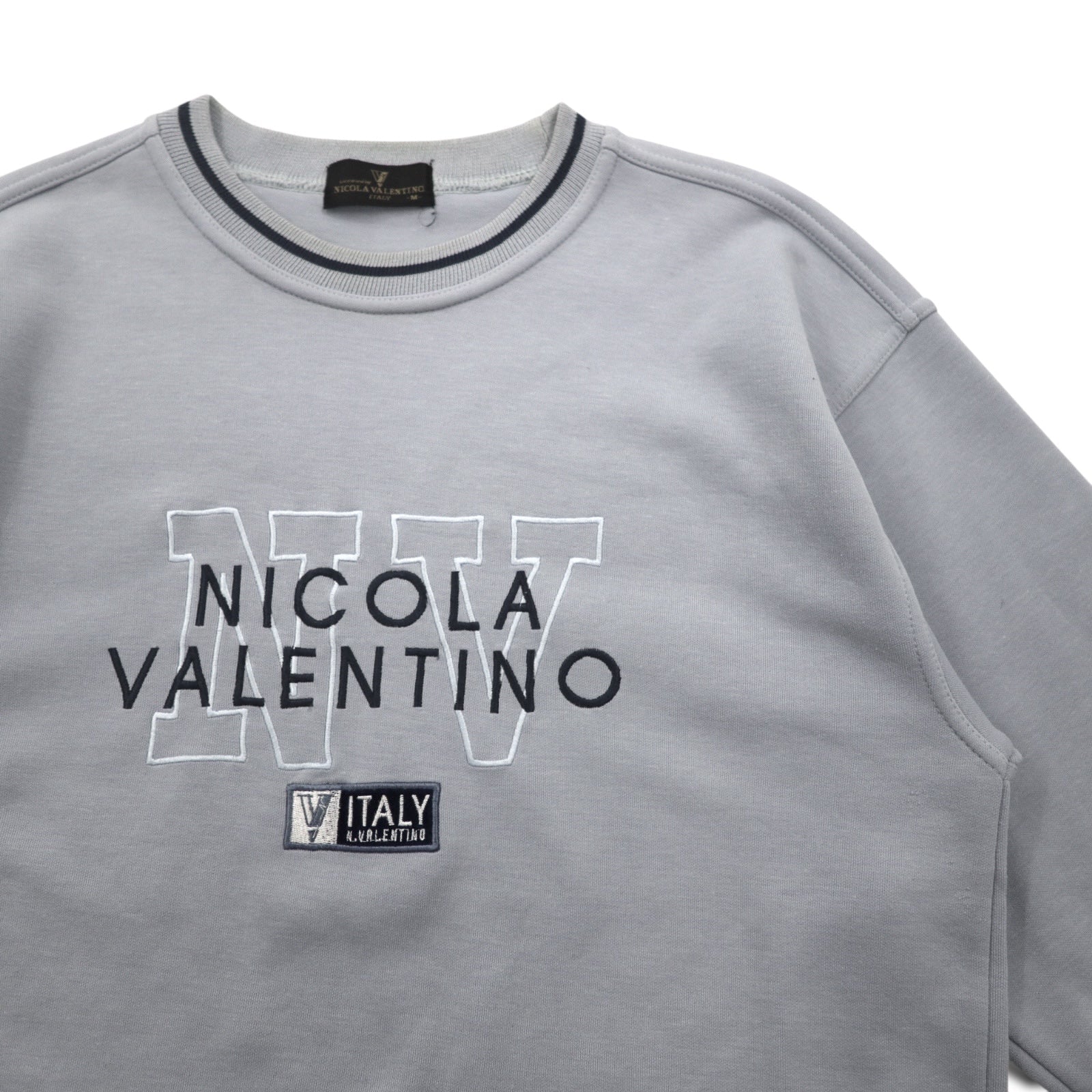 Anni '90 NICOLA VALENTINO Felpa con logo ricamato, taglia M, blu, cotone