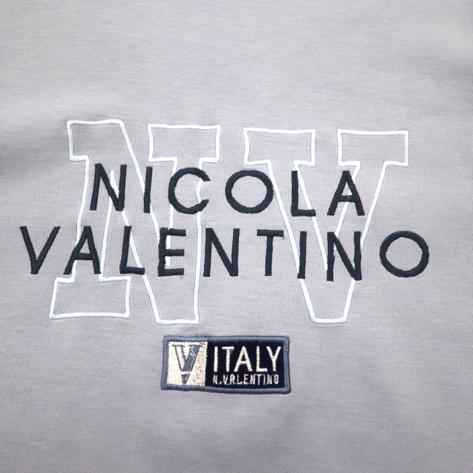 Anni '90 NICOLA VALENTINO Felpa con logo ricamato, taglia M, blu, cotone