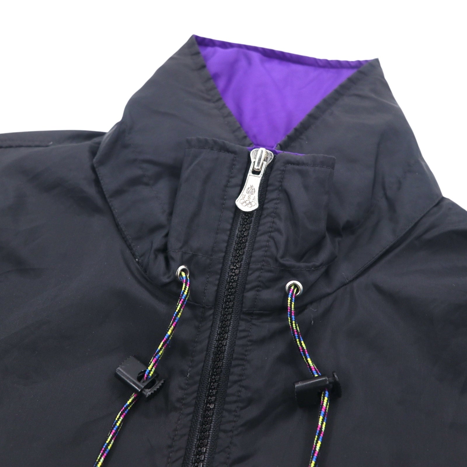 JC PENNEY Anni '90 Giacca da allenamento in nylon L Nera Fodera in mesh Cappuccio ripiegabile USA OLYMPIC