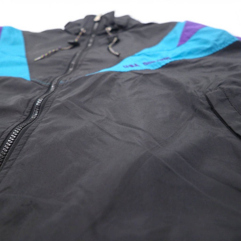 JC PENNEY Anni '90 Giacca da allenamento in nylon L Nera Fodera in mesh Cappuccio ripiegabile USA OLYMPIC