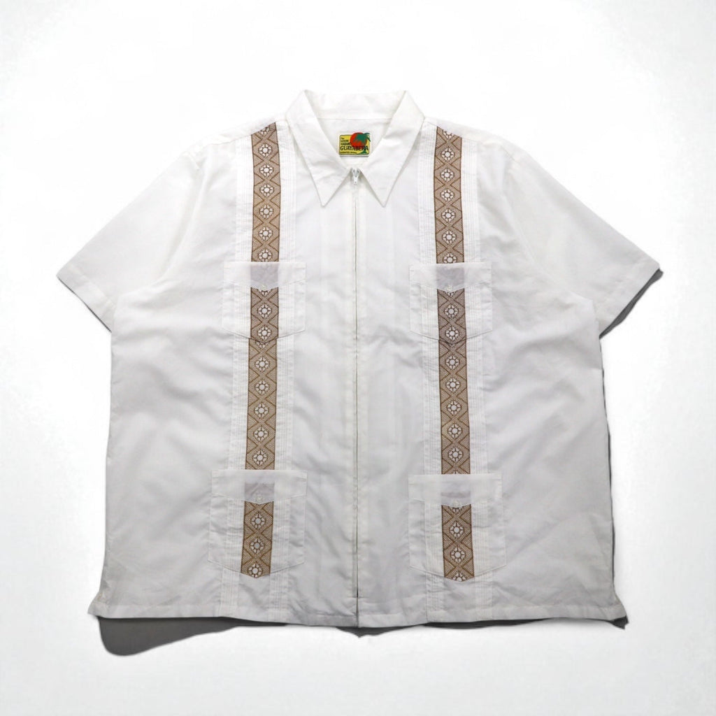 GUAYABERA Anni '90 Camicia Cubana Full Zip Manica Corta Boxy XL Bianca Ricamata