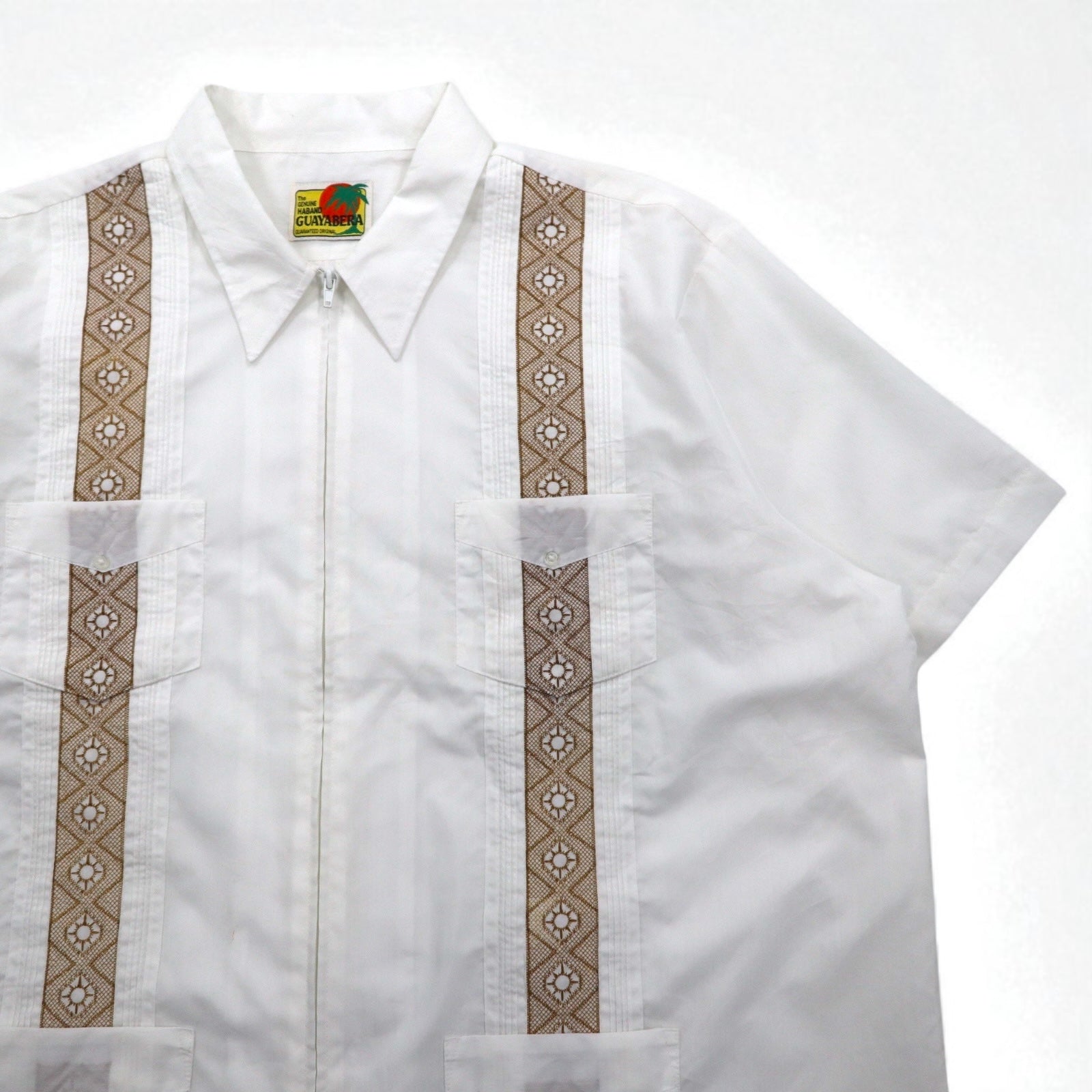 GUAYABERA Anni '90 Camicia Cubana Full Zip Manica Corta Boxy XL Bianca Ricamata