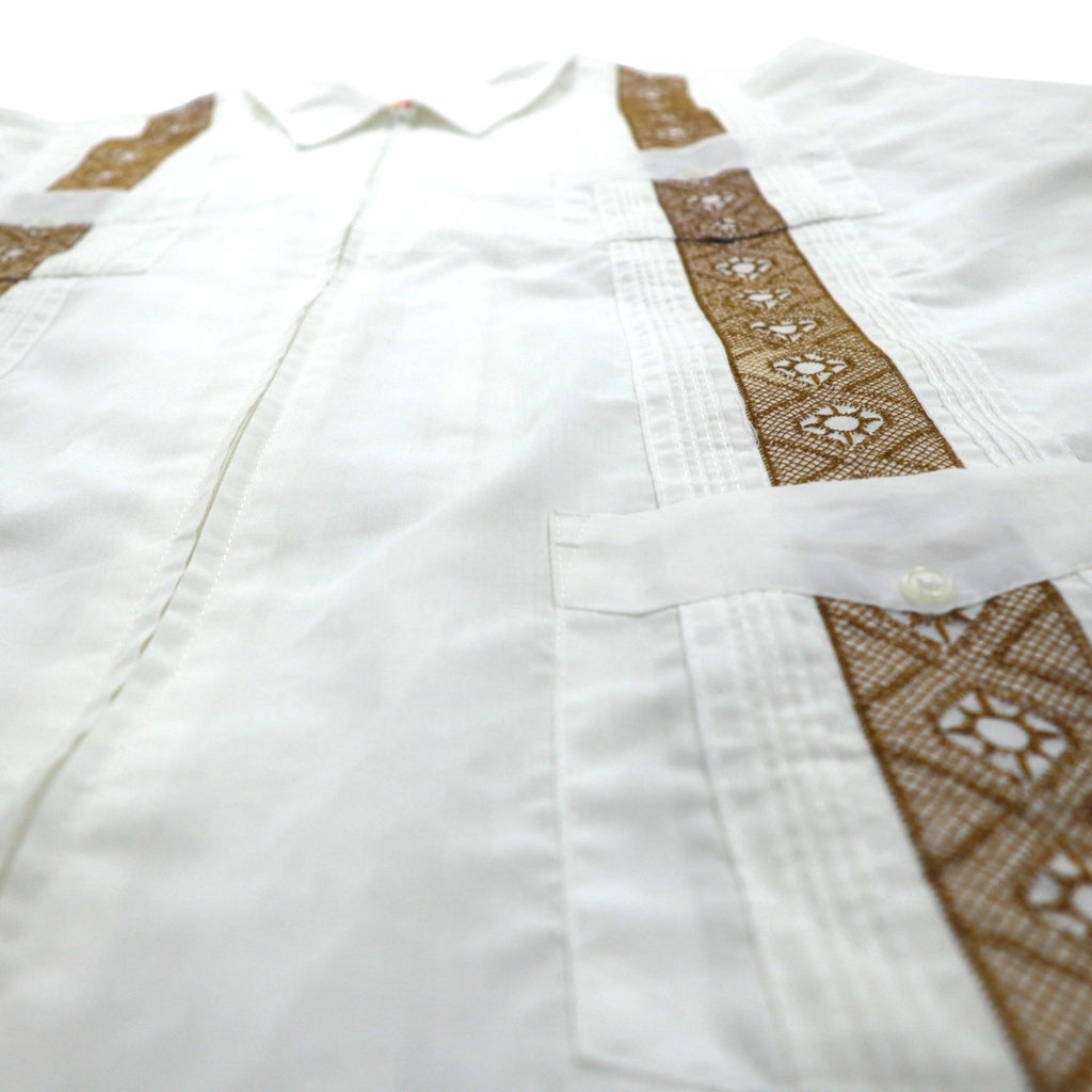 GUAYABERA Anni '90 Camicia Cubana Full Zip Manica Corta Boxy XL Bianca Ricamata