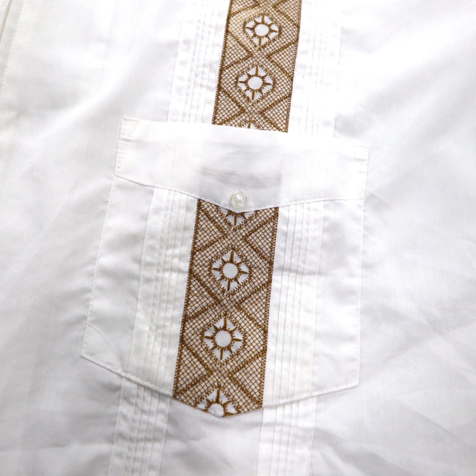 GUAYABERA Anni '90 Camicia Cubana Full Zip Manica Corta Boxy XL Bianca Ricamata