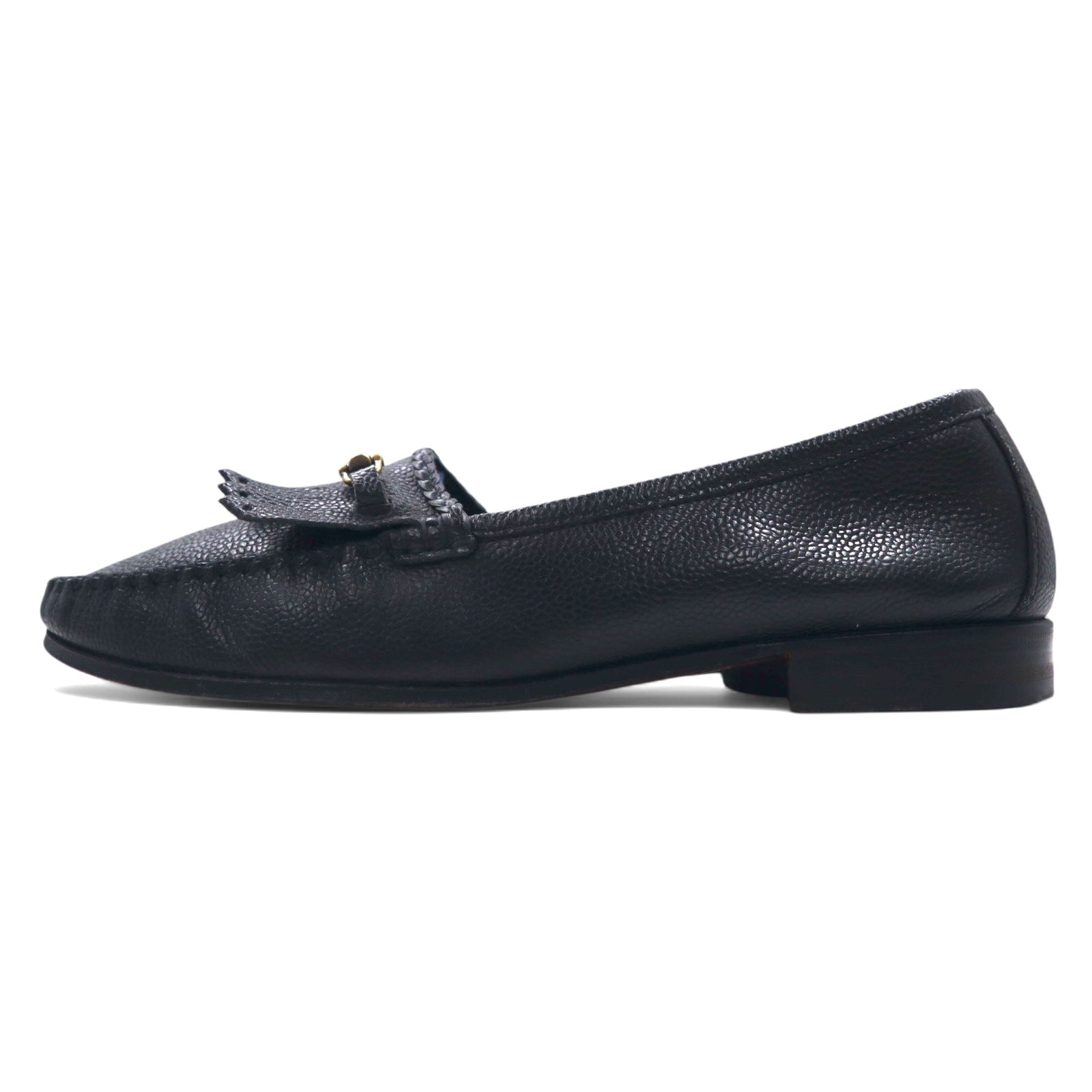 Salvatore Ferragamo Mocassini con frange e morsetto dorato Made in Italy 25.5cm Pelle nera 9097