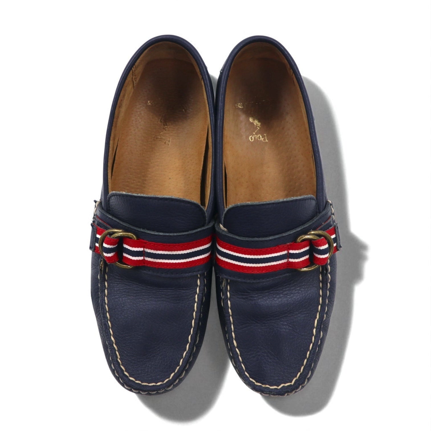 POLO RALPH LAUREN Mocassini con Fiocco Driving Shoes 26.5cm Blu Scuro Pelle Granata WILLEM 11571