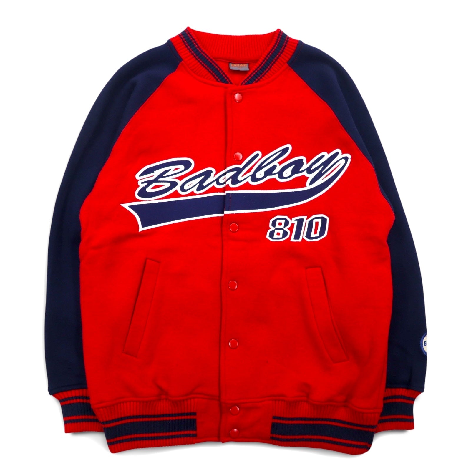 BAD BOY Maglione Stile Baseball anni '90, Taglia M, Rosso Blu, Cotone Felpato, Logo Ricamato