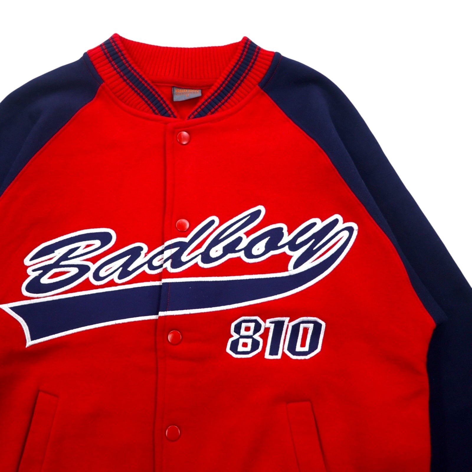 BAD BOY Maglione Stile Baseball anni '90, Taglia M, Rosso Blu, Cotone Felpato, Logo Ricamato