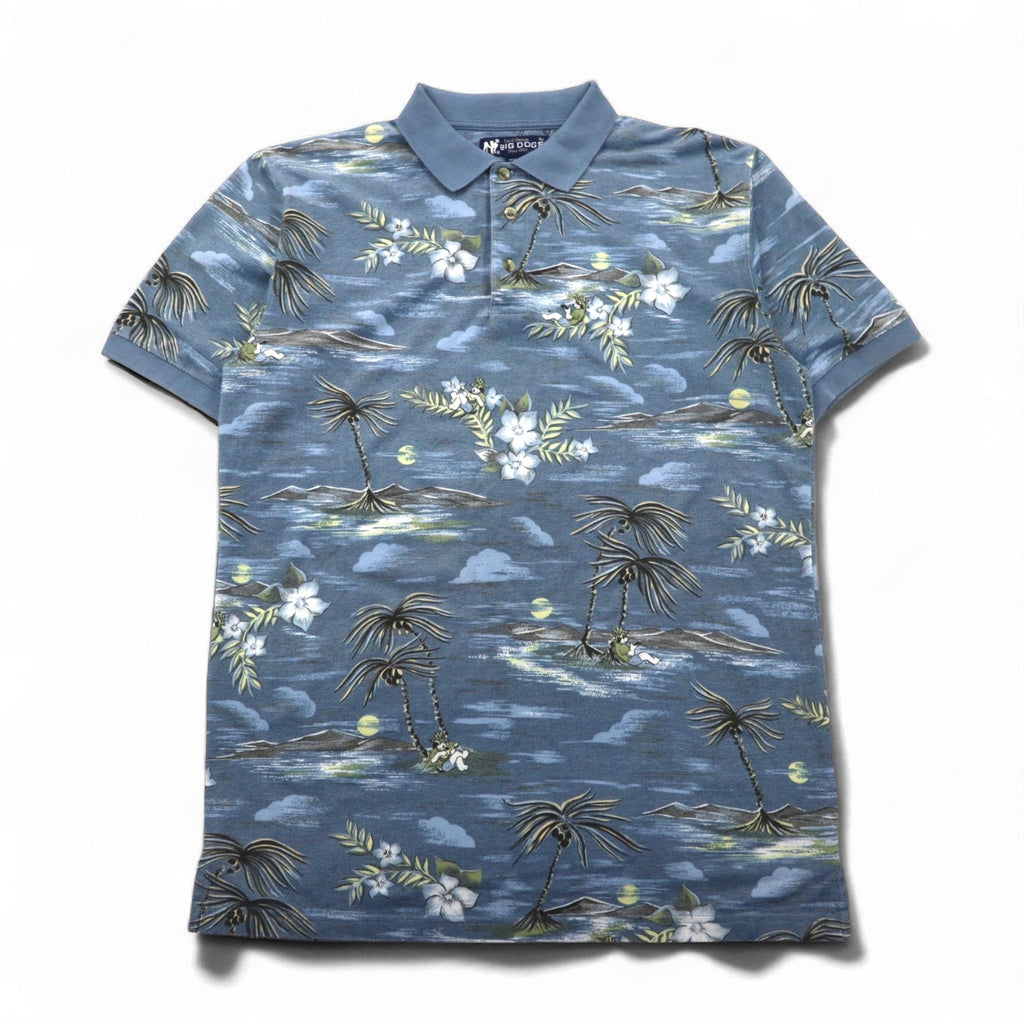 BIG DOGS Anni '90 Polo hawaiana M Blu Fantasia Cotone Poliestere