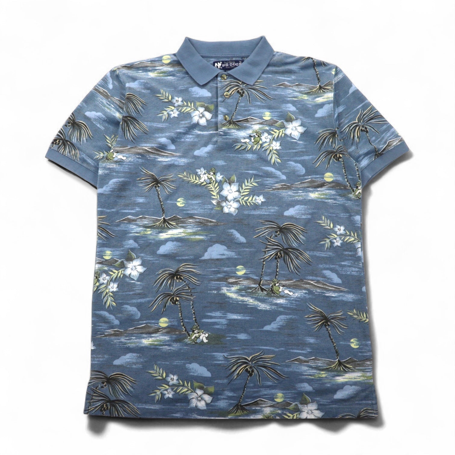 BIG DOGS Anni '90 Polo hawaiana M Blu Fantasia Cotone Poliestere
