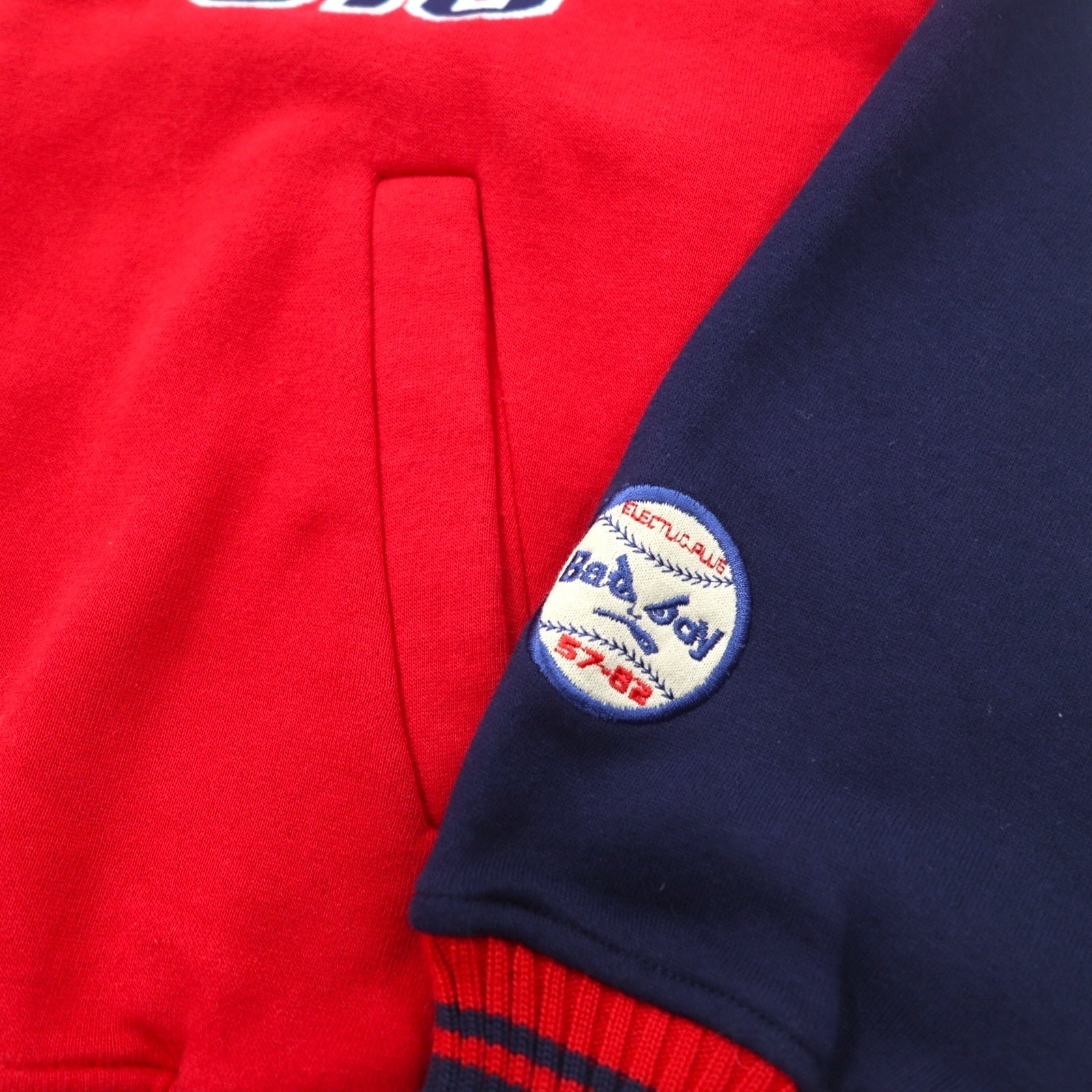BAD BOY Maglione Stile Baseball anni '90, Taglia M, Rosso Blu, Cotone Felpato, Logo Ricamato
