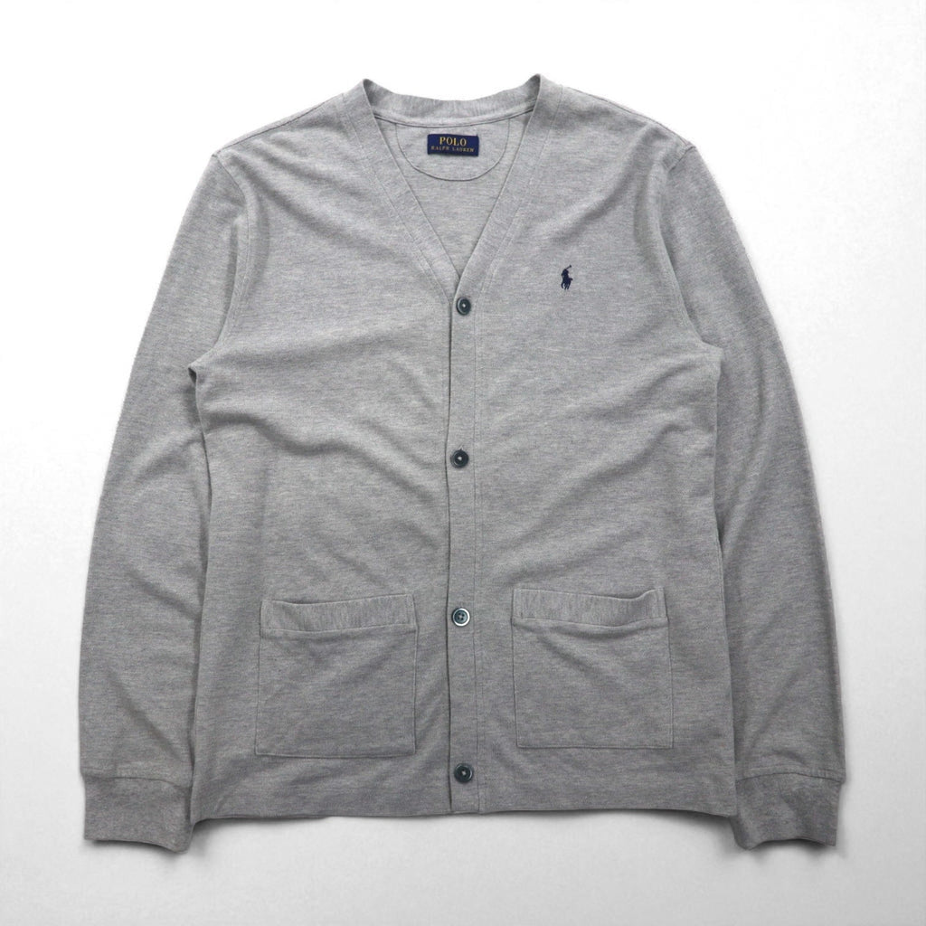 Polo Ralph Lauren 鹿の子 ニット カーディガン M グレー Vネック スモールポニー刺繡 ハンドウォーマー ポケット